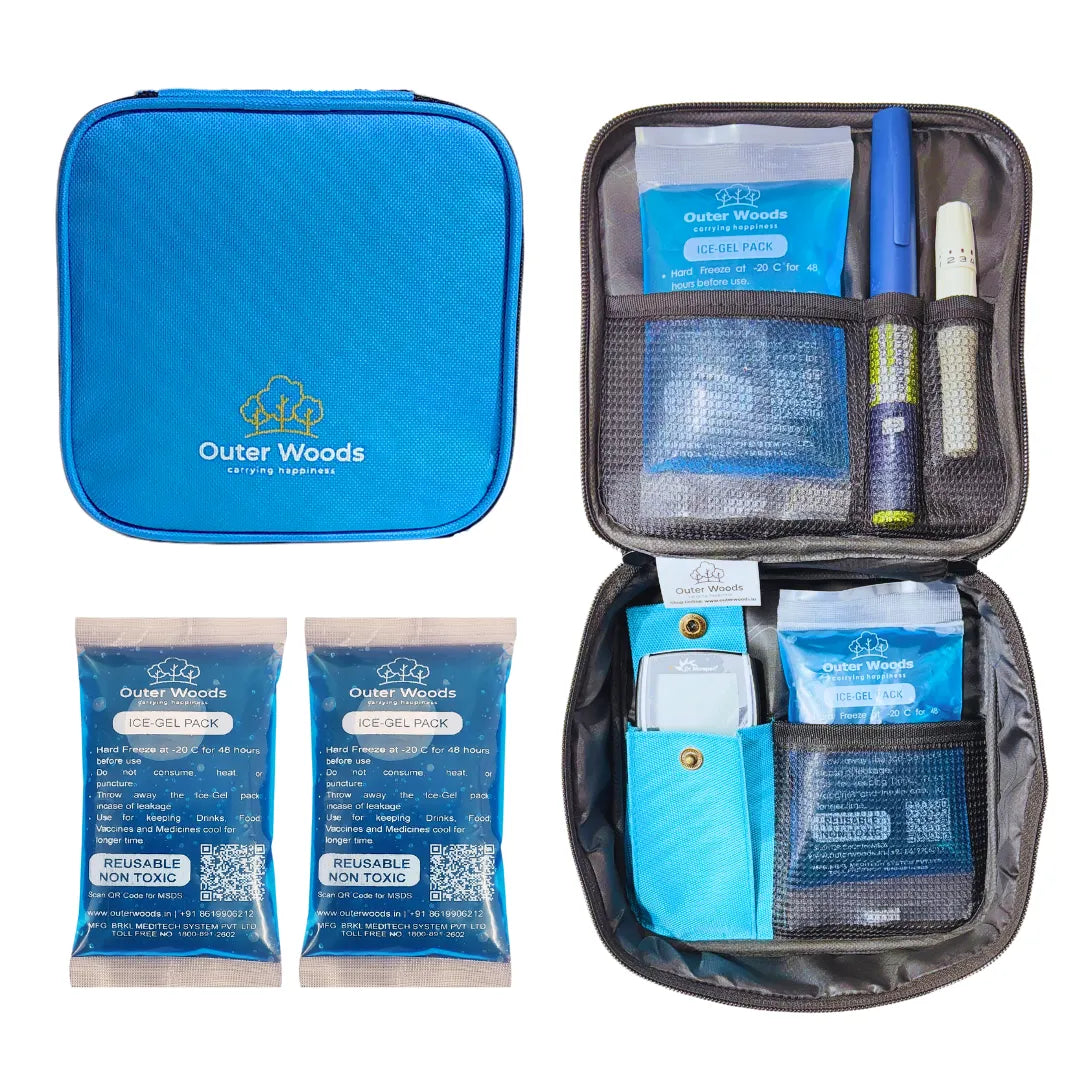Outer Woods Insulated Insulin Cooler Bag | 6+ Hours Cooling | With Glucometer Pocket | 2 x 100ml Ice Gel Packs Included