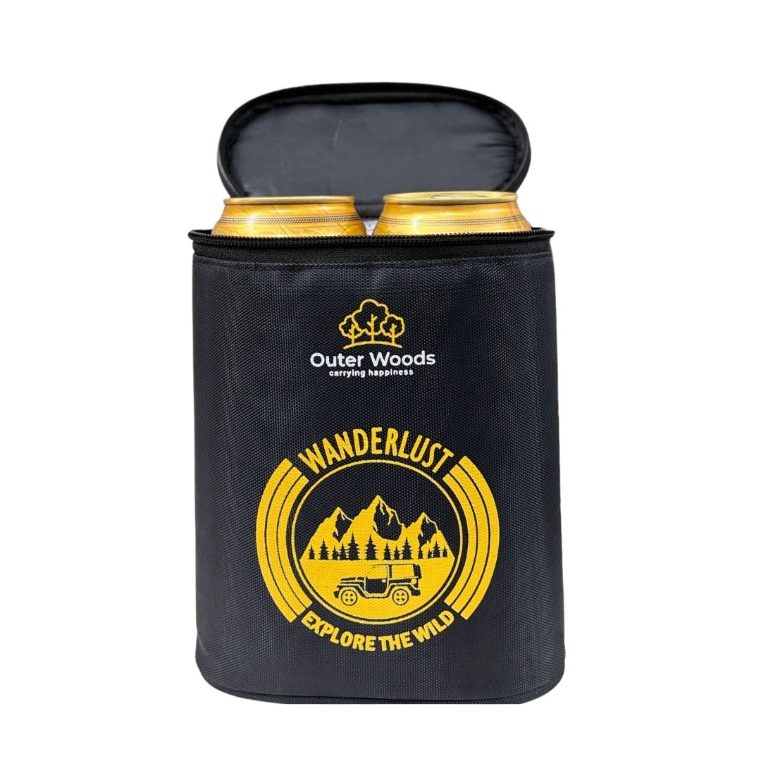 Portable 2-can cooler bag for outdoor travel and picnics