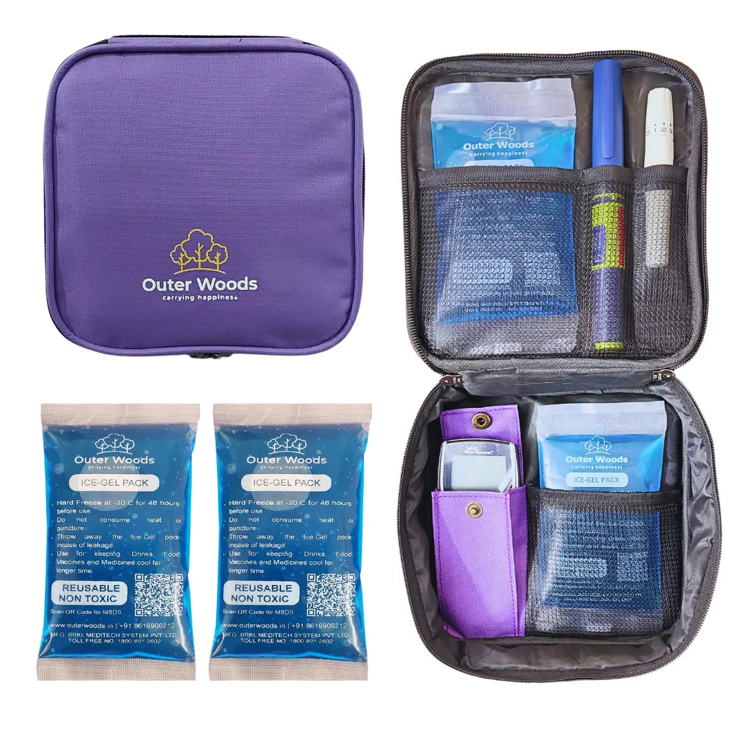 Outer Woods Insulated Insulin Cooler Bag | 6+ Hours Cooling | With Glucometer Pocket | 2 x 100ml Ice Gel Packs Included
