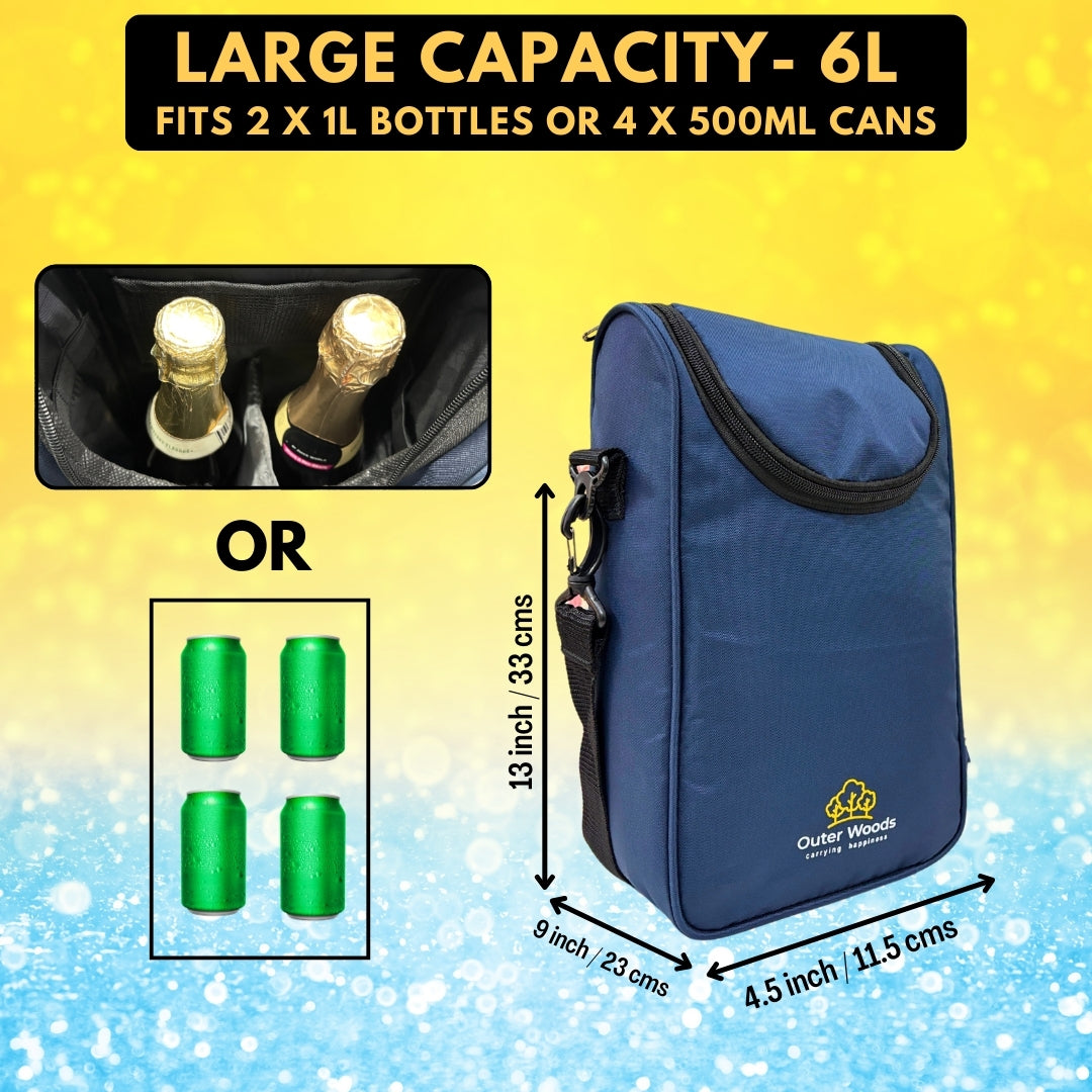 Outer Woods Insulated 2 Bottle Cooler Bag, Beverage Cooler Bag, Insulated Bag, Bottle Bag, Beer Cooler Bag, Wine Carier, Hot Cold bag