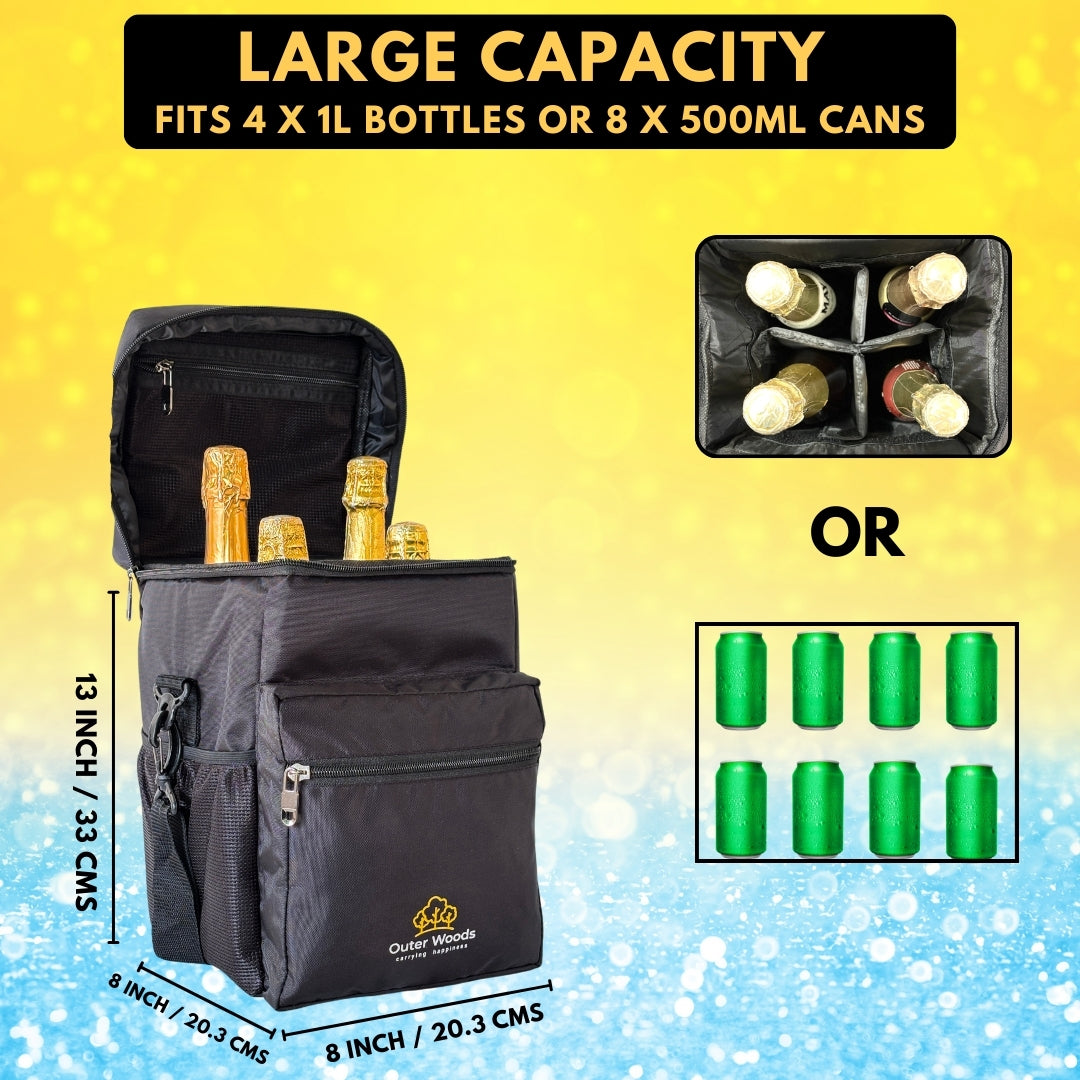 Outer Woods Insulated 4 Bottle Cooler Bag, Beverage Cooler Bag, Insulated Bag, Bottle Bag, Beer Cooler Bag, Wine Carier, Hot Cold bag