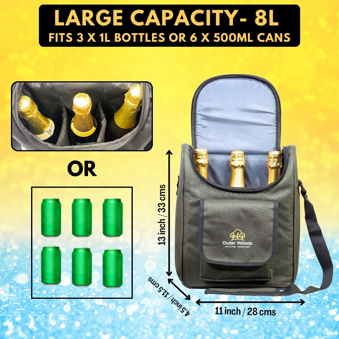 Outer Woods Insulated 3 Bottle Cooler Bag | Beer Cooler Bag | Wine Carrier | Insulated Bag | Soft Cooler | Hot Cold Bag | Can Cooler