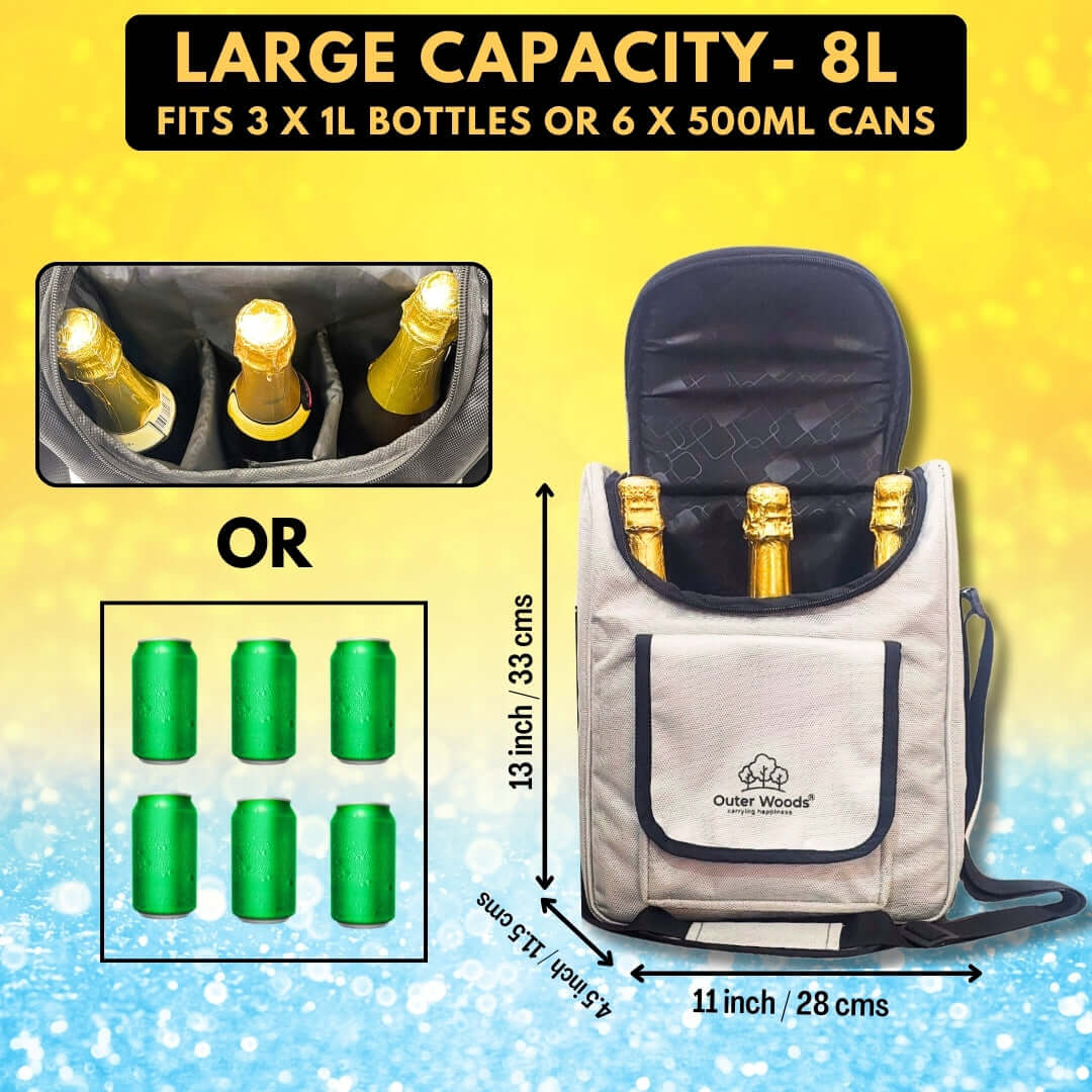 Outer Woods insulated 3-bottle cooler bag for wine and beverages