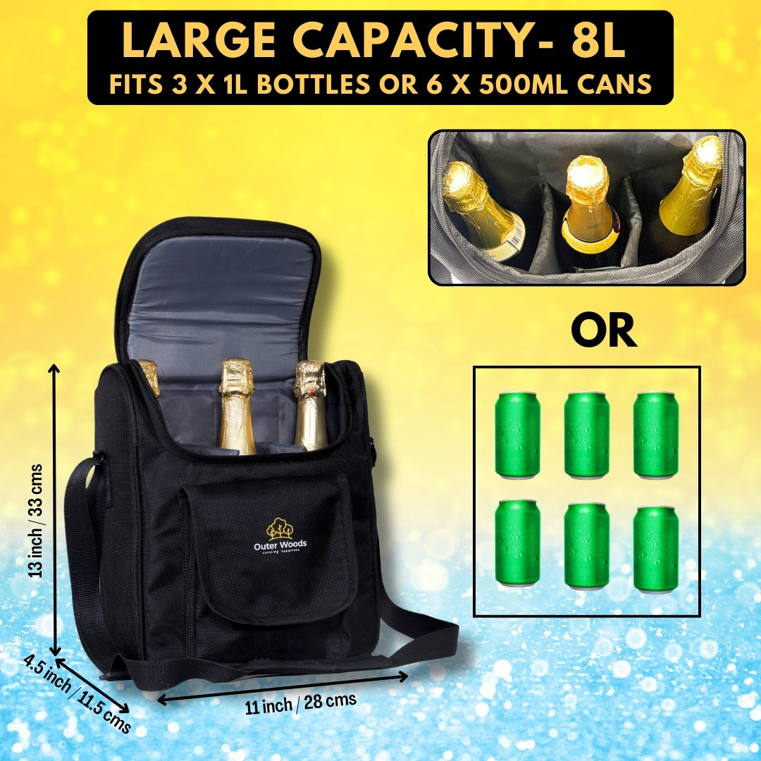 Outer Woods Insulated 3 Bottle Cooler Bag | Beer Cooler Bag | Wine Carrier | Insulated Bag | Soft Cooler | Hot Cold Bag | Can Cooler