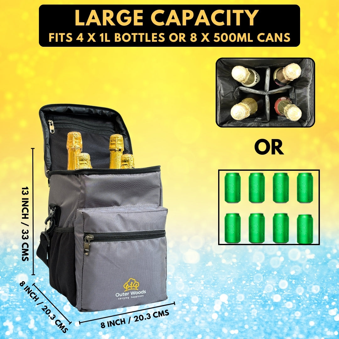 Outer Woods Insulated 4 Bottle Cooler Bag, Beverage Cooler Bag, Insulated Bag, Bottle Bag, Beer Cooler Bag, Wine Carier, Hot Cold bag