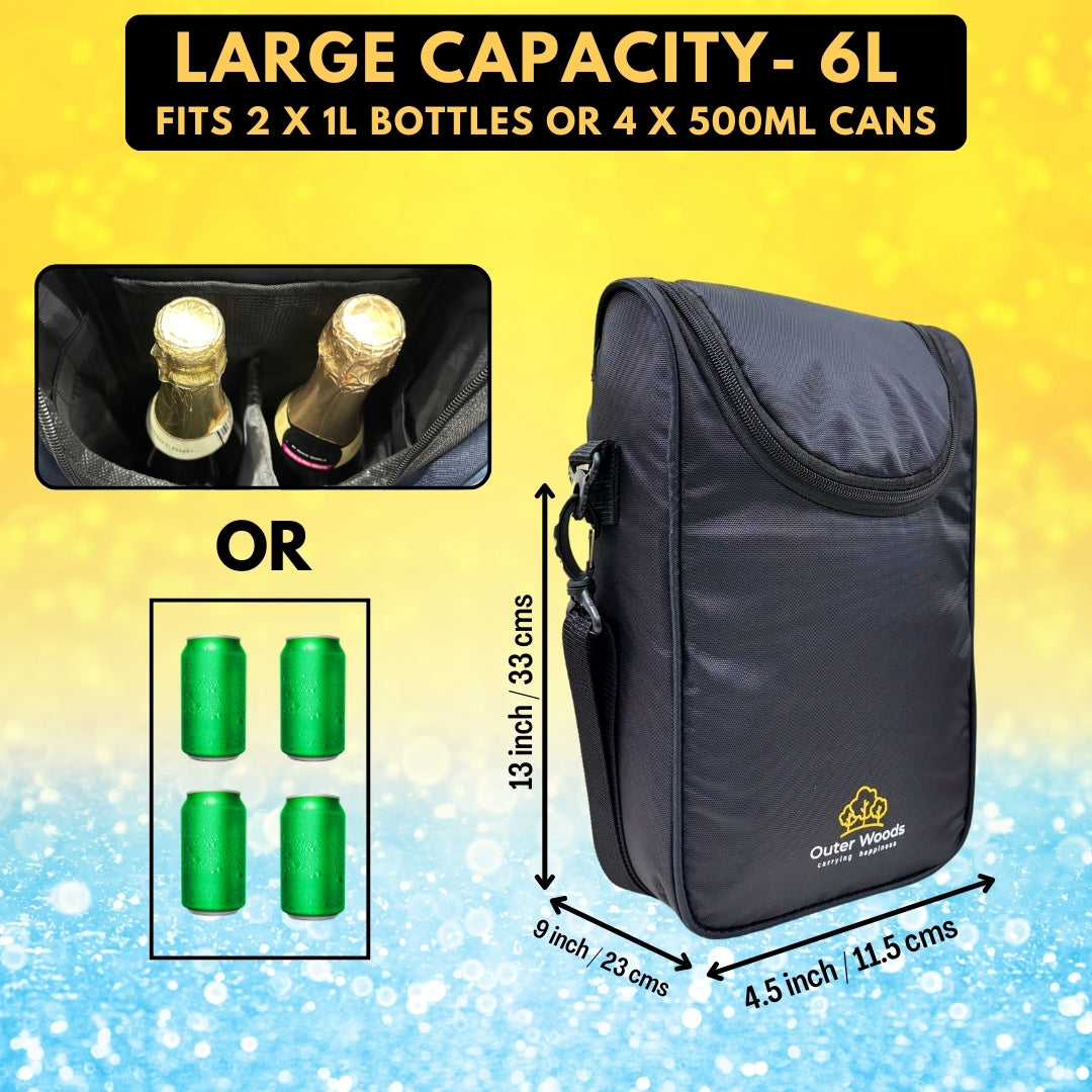 Outer Woods Insulated 2 Bottle Cooler Bag, Beverage Cooler Bag, Insulated Bag, Bottle Bag, Beer Cooler Bag, Wine Carier, Hot Cold bag