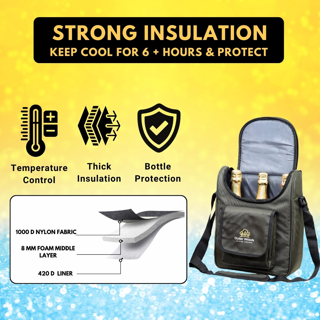 Outer Woods Insulated 3 Bottle Cooler Bag | Beer Cooler Bag | Wine Carrier | Insulated Bag | Soft Cooler | Hot Cold Bag | Can Cooler