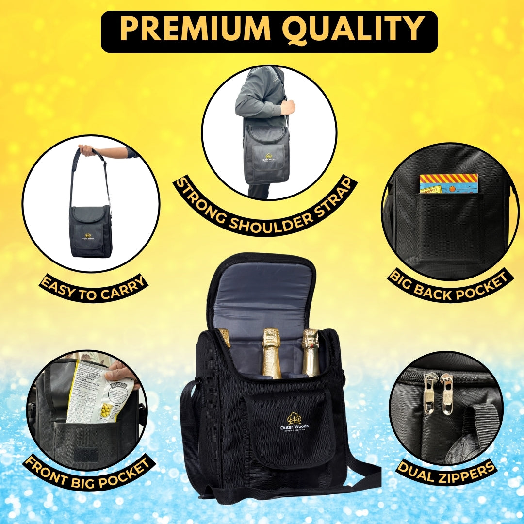 Outer Woods Insulated 3 Bottle Cooler Bag | Beer Cooler Bag | Wine Carrier | Insulated Bag | Soft Cooler | Hot Cold Bag | Can Cooler