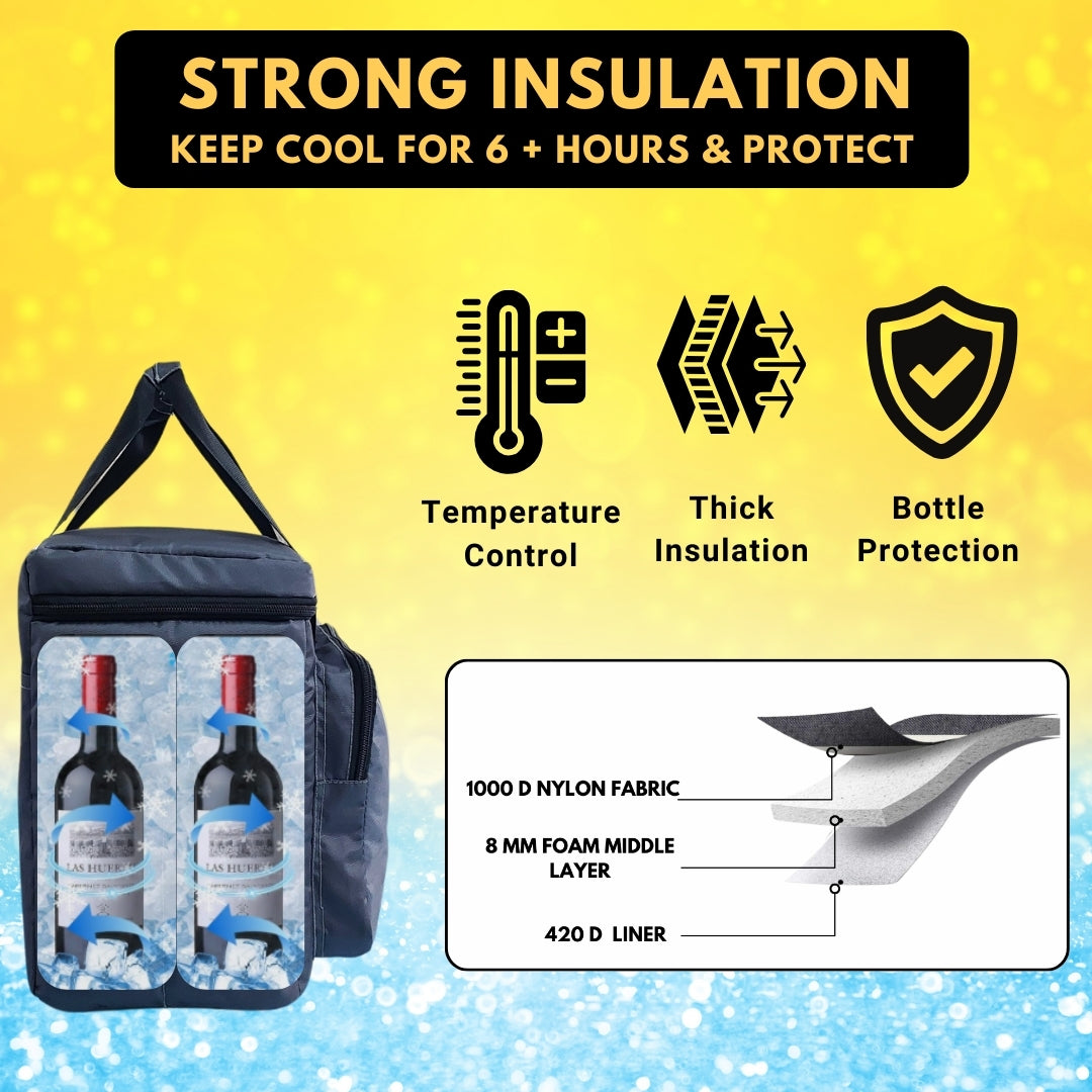 Outer Woods Insulated 6 Bottle Cooler Bag, Beverage Cooler Bag, Insulated Bag, Bottle Bag, Beer Cooler Bag, Wine Carier, Hot Cold bag