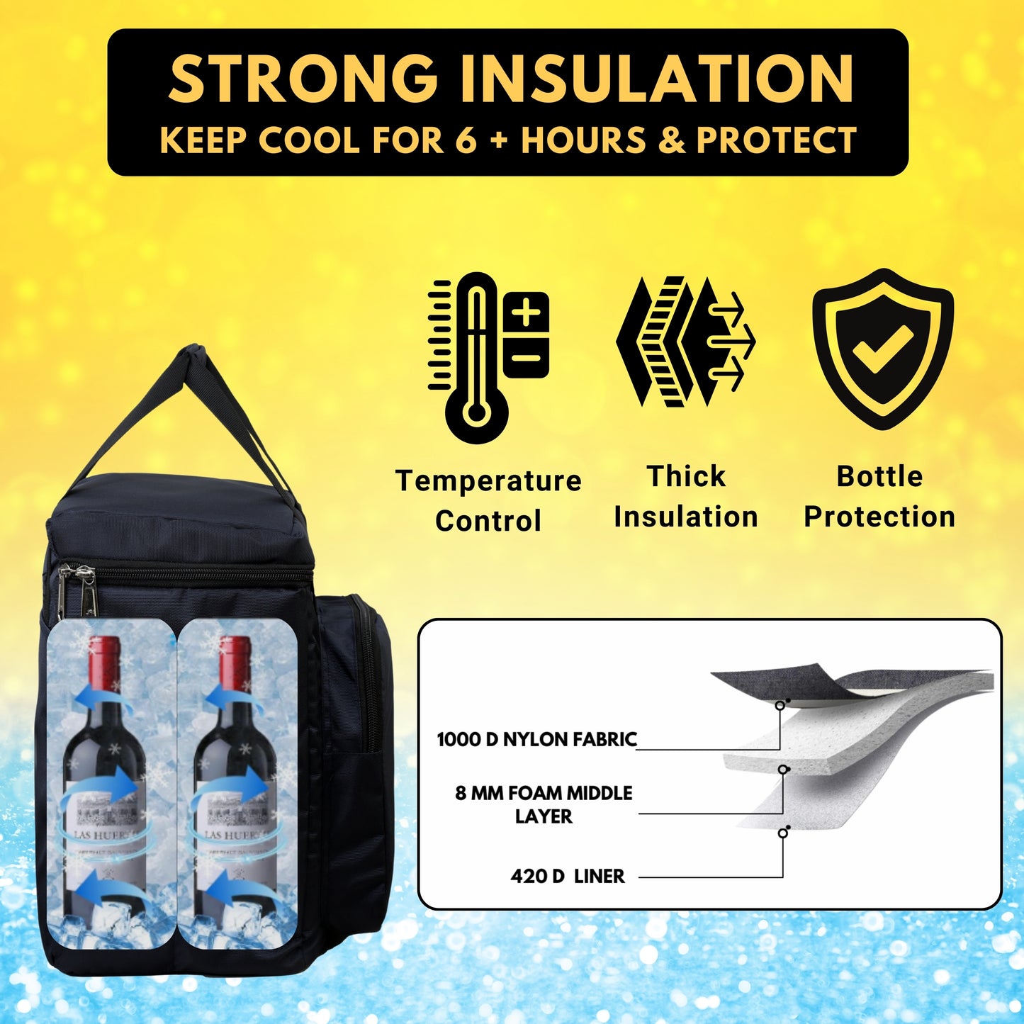 Outer Woods Insulated 6 Bottle Cooler Bag, Beverage Cooler Bag, Insulated Bag, Bottle Bag, Beer Cooler Bag, Wine Carier, Hot Cold bag