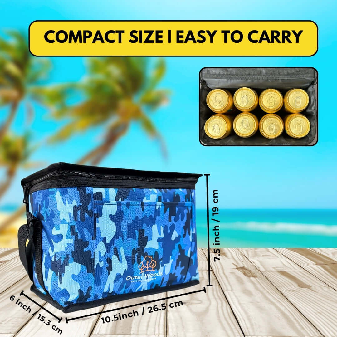Portable soft cooler bag with 8-can capacity