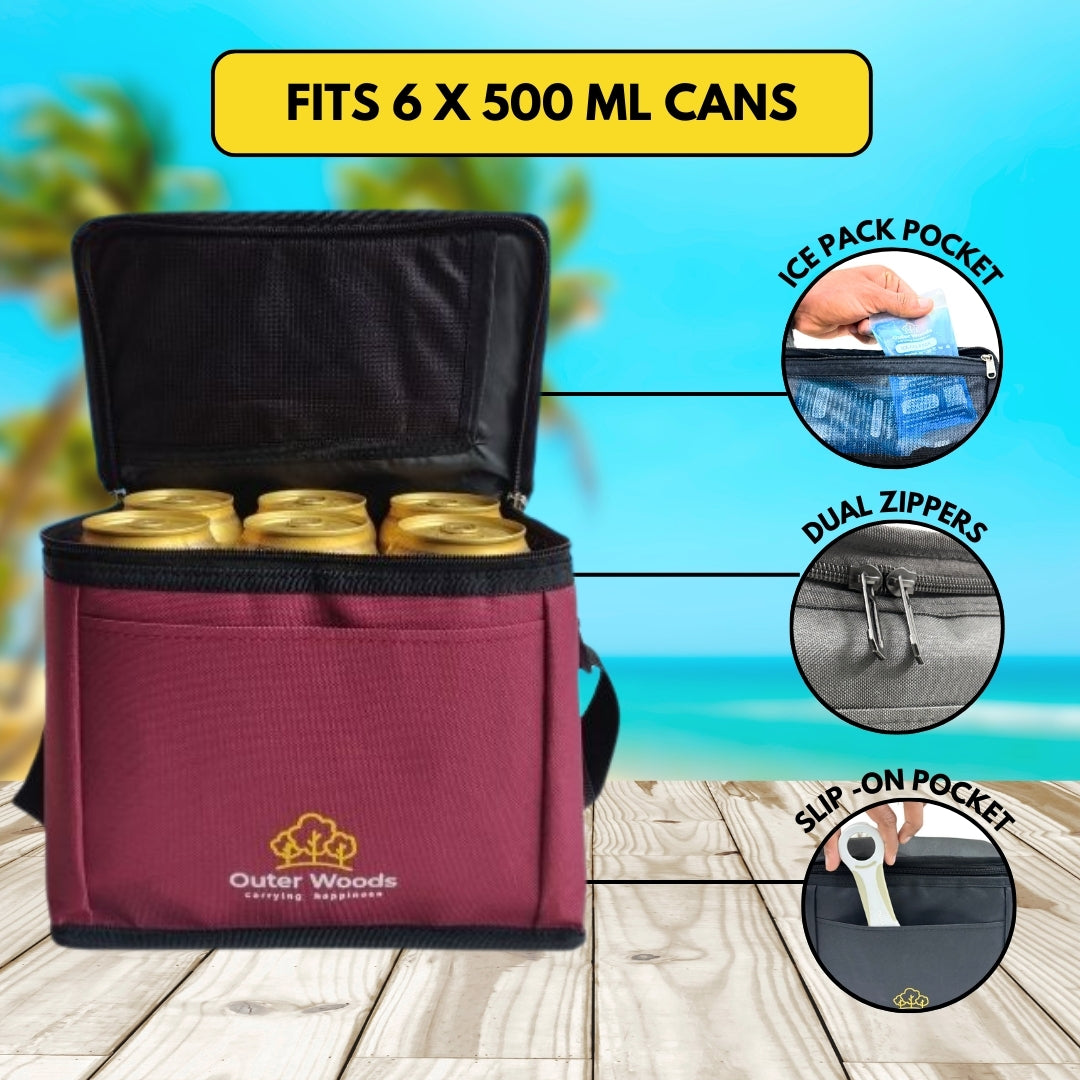 Outer Woods Insulated 6 Can Cooler Bag | Beer Cooler | Insulated Bag | Soft Cooler | Hot Cold Bag | Lunch Bag