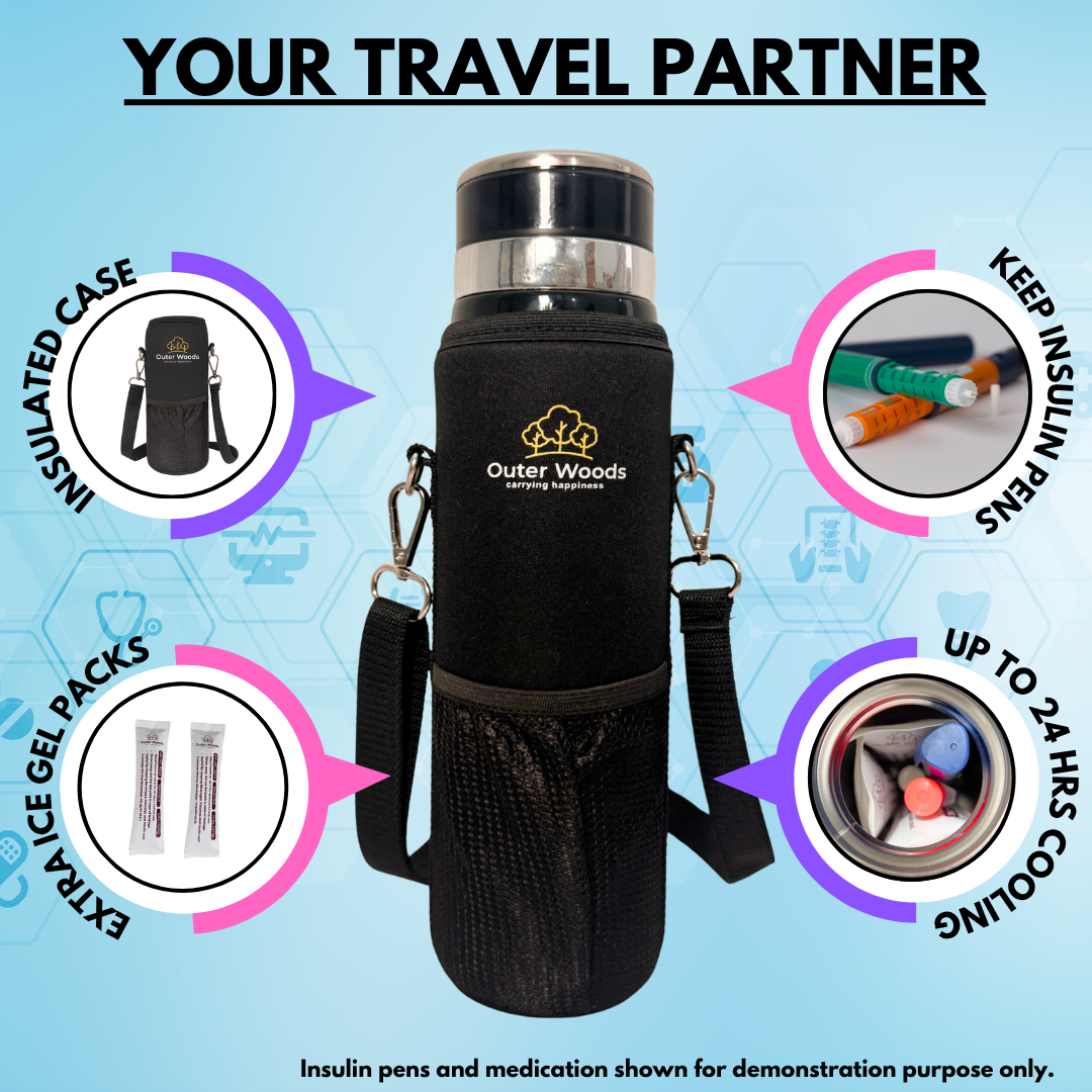Outer Woods Insulated Insulin Bottle Cooler Travel Case - Large
