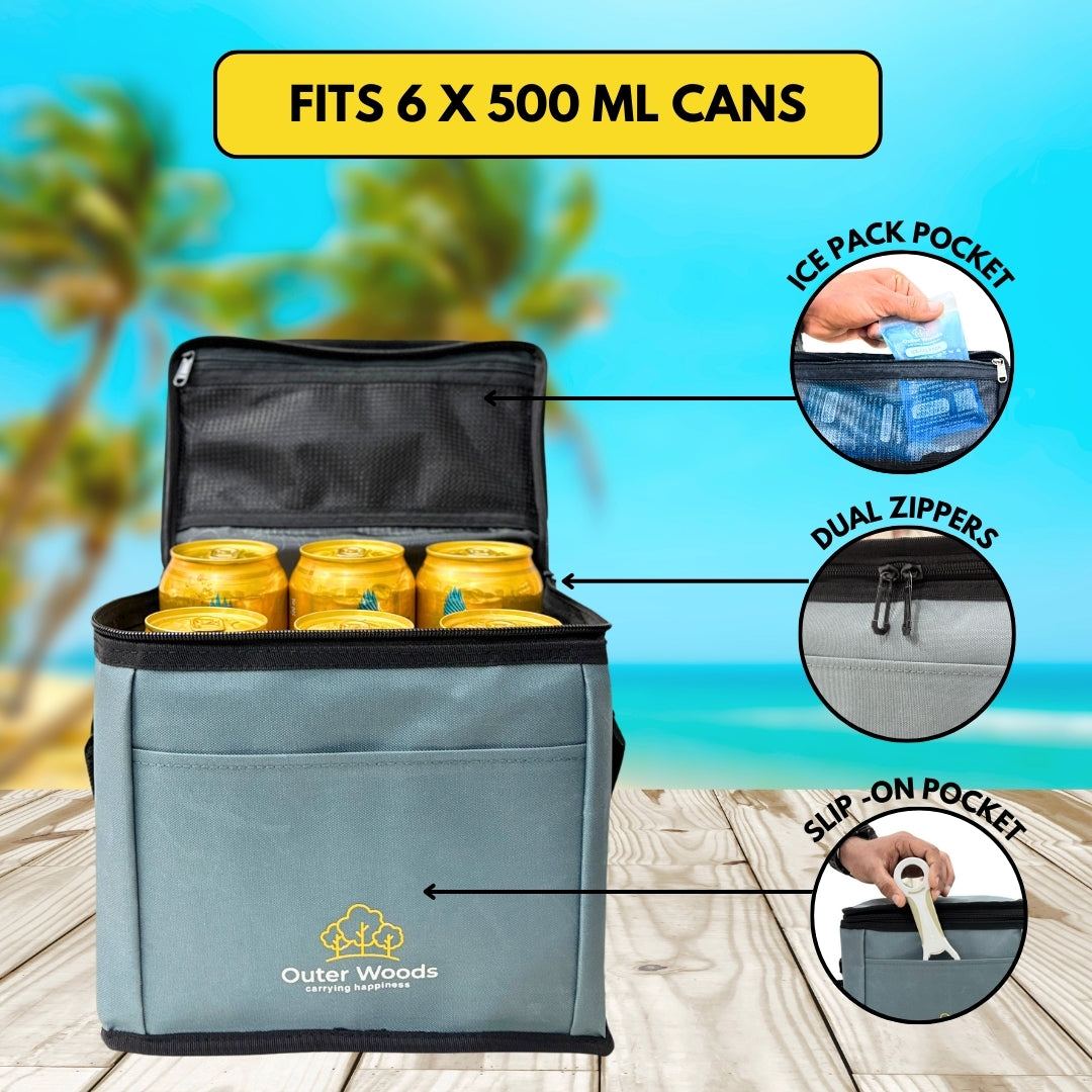 Outer Woods Insulated 6 Can Cooler Bag | Beer Cooler | Insulated Bag | Soft Cooler | Hot Cold Bag | Lunch Bag