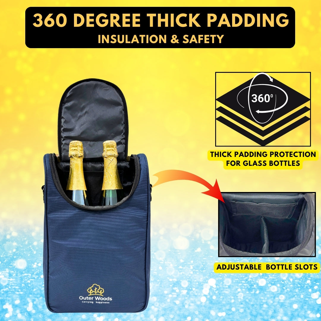 Outer Woods Insulated 2 Bottle Cooler Bag, Beverage Cooler Bag, Insulated Bag, Bottle Bag, Beer Cooler Bag, Wine Carier, Hot Cold bag