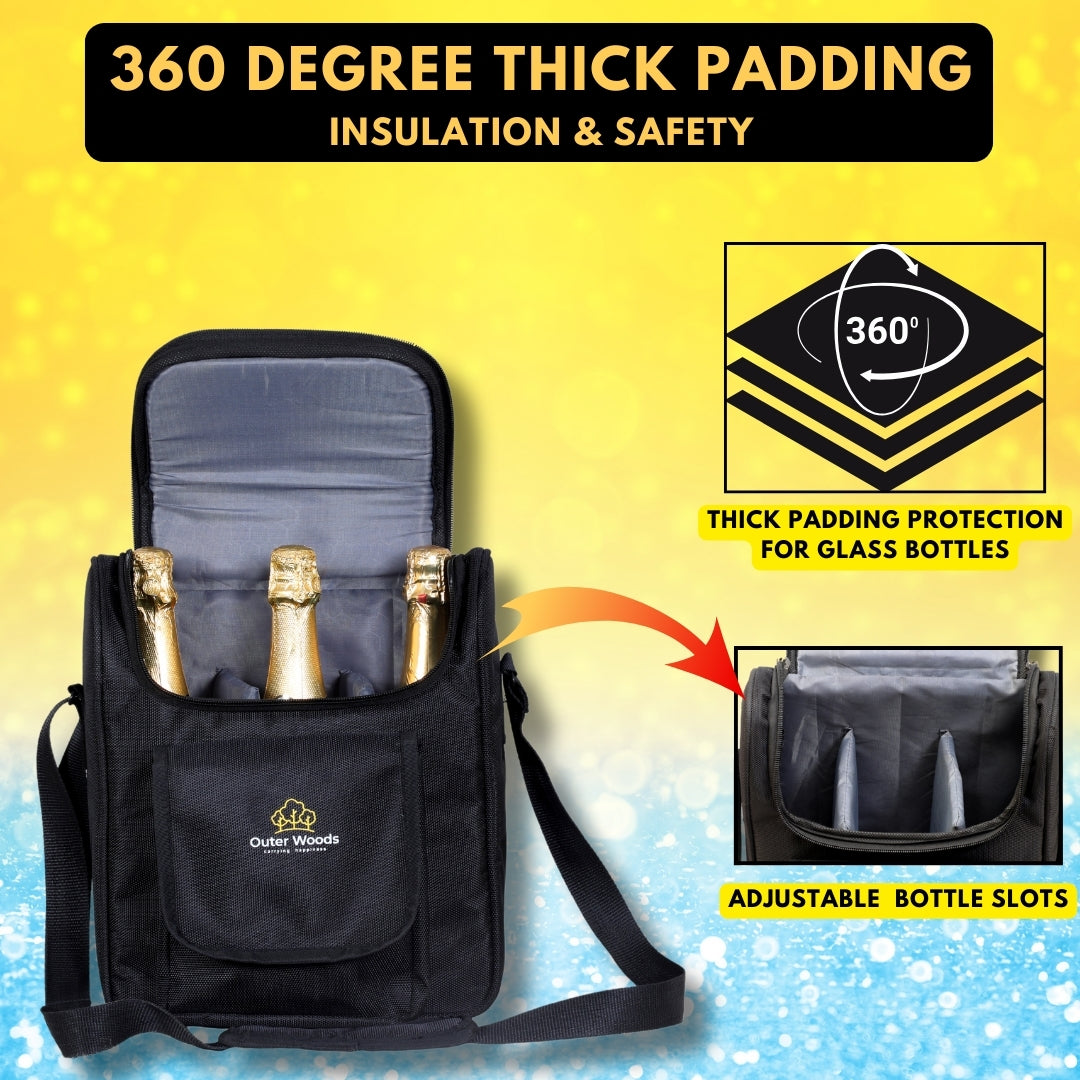 Outer Woods Insulated 3 Bottle Cooler Bag | Beer Cooler Bag | Wine Carrier | Insulated Bag | Soft Cooler | Hot Cold Bag | Can Cooler