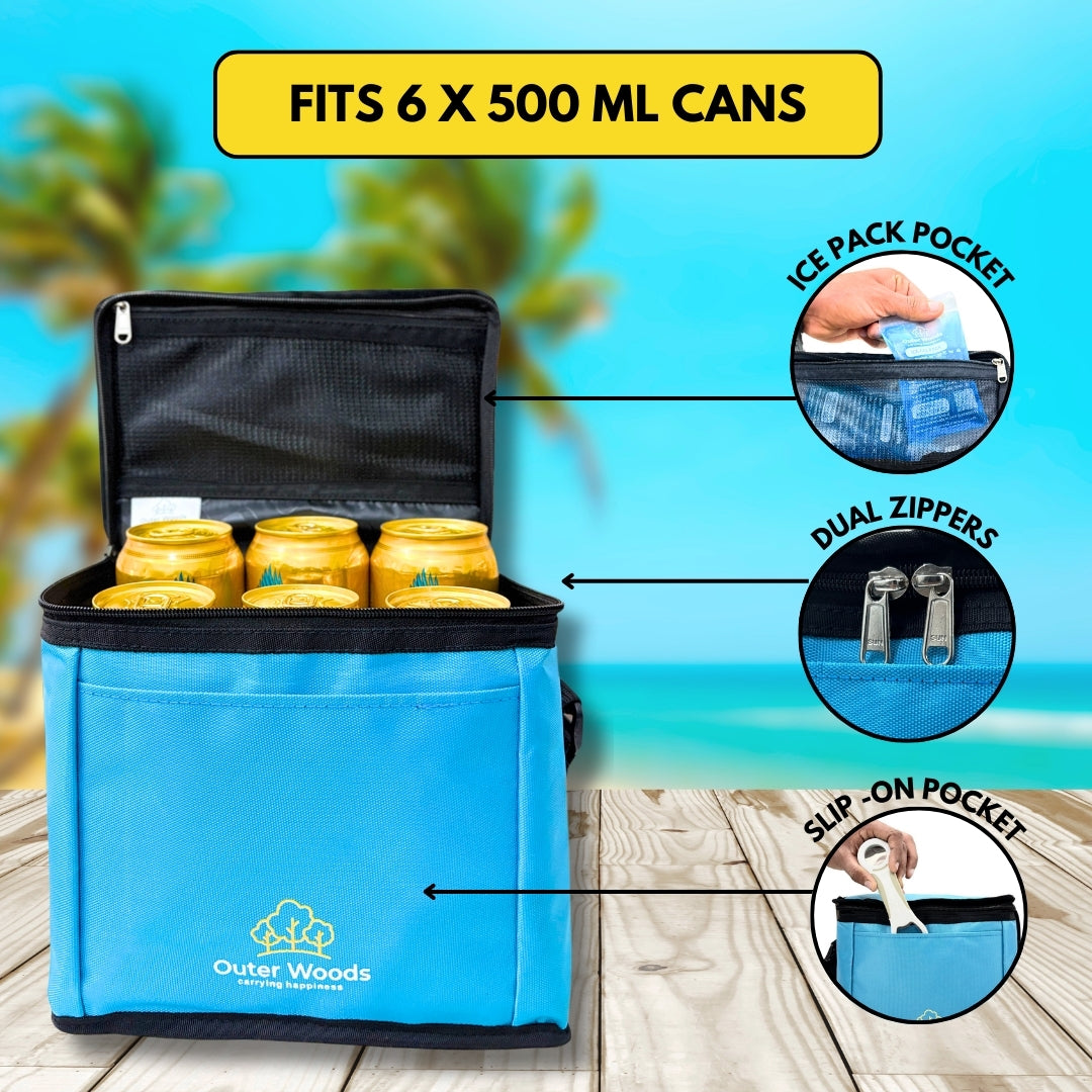 Outer Woods Insulated 6 Can Cooler Bag | Beer Cooler | Insulated Bag | Soft Cooler | Hot Cold Bag | Lunch Bag
