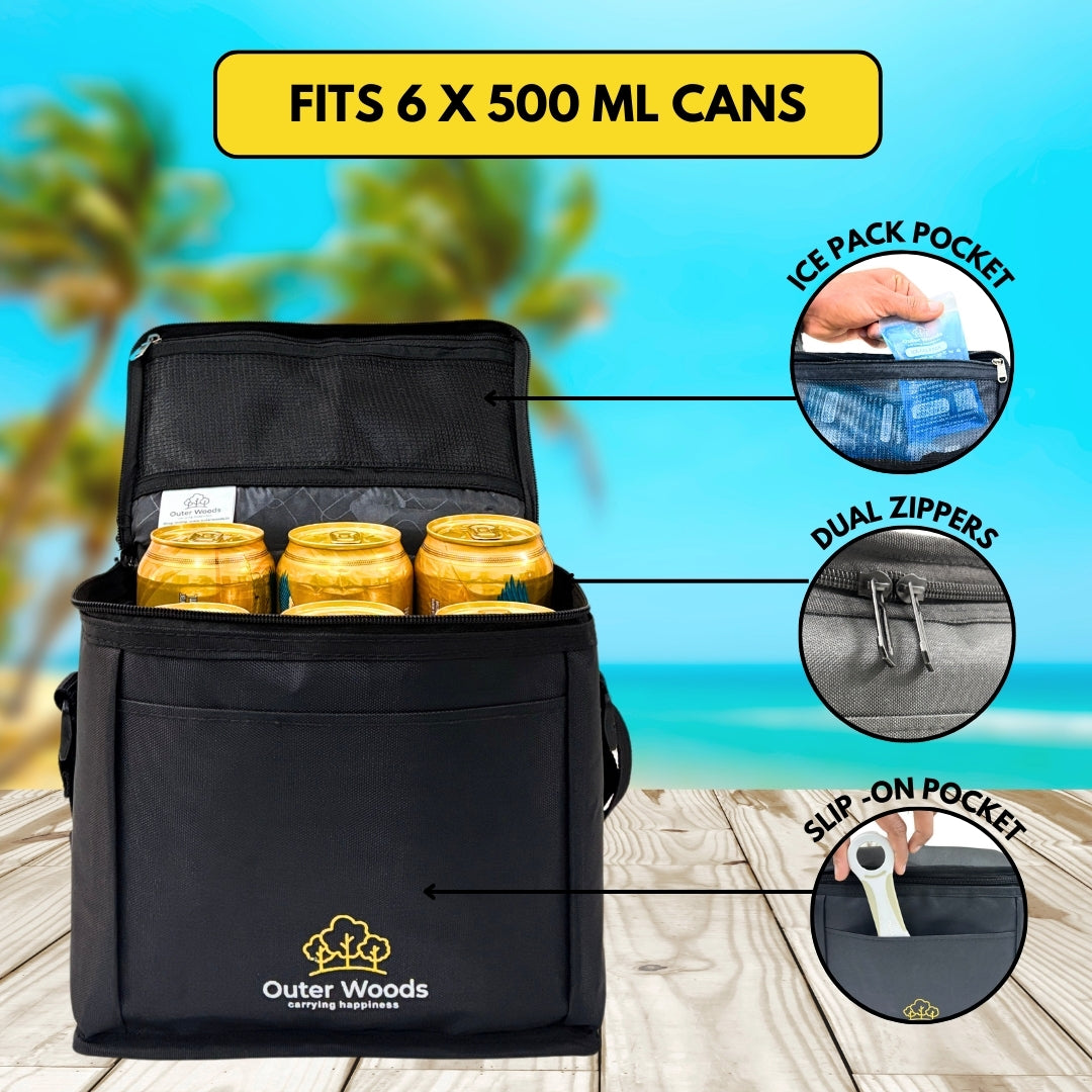 Outer Woods Insulated 6 Can Cooler Bag | Beer Cooler | Insulated Bag | Soft Cooler | Hot Cold Bag | Lunch Bag