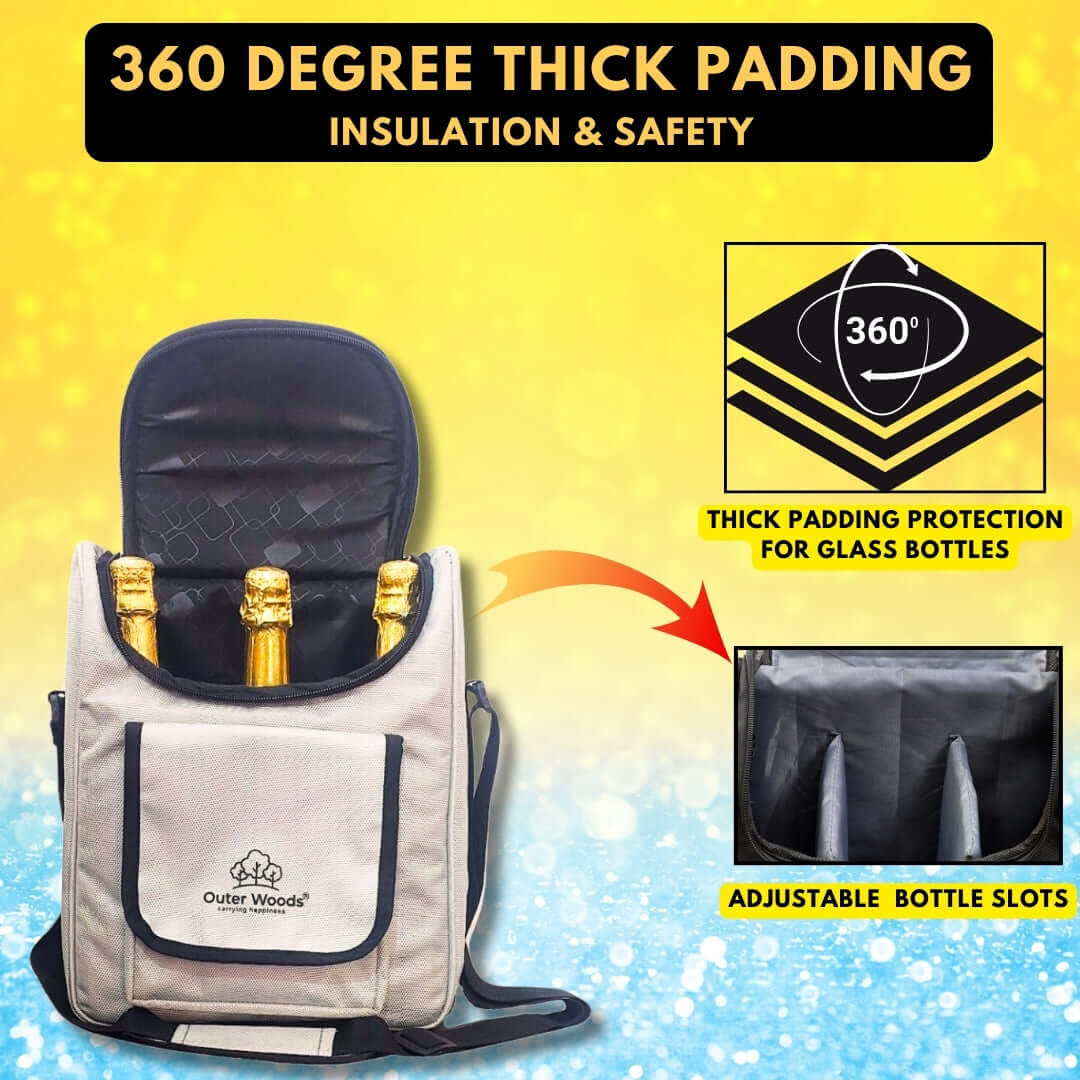 Portable 3-bottle cooler bag with shoulder strap