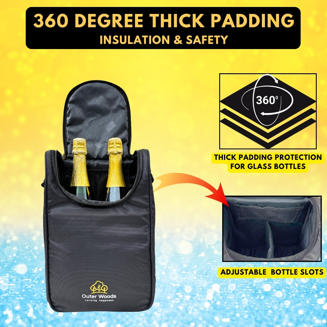 Outer Woods Insulated 2 Bottle Cooler Bag, Beverage Cooler Bag, Insulated Bag, Bottle Bag, Beer Cooler Bag, Wine Carier, Hot Cold bag