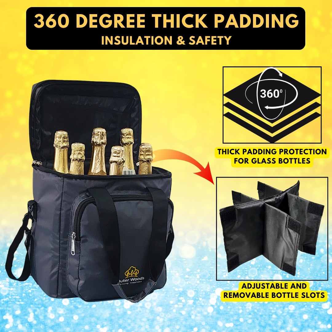 Outer Woods Insulated 6 Bottle Cooler Bag, Beverage Cooler Bag, Insulated Bag, Bottle Bag, Beer Cooler Bag, Wine Carier, Hot Cold bag