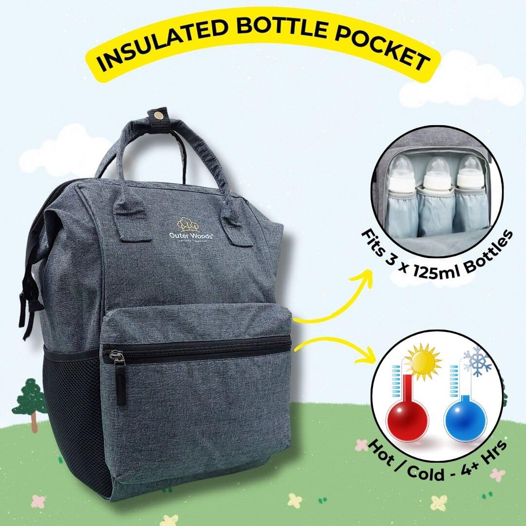 Outer Woods Baby Diaper Bag with Insulated Bottle Compartment | Maternity Bag | Newborn Baby | Mother Travelling Bag | Multiple Pocket Water Resistant Hospital Bag