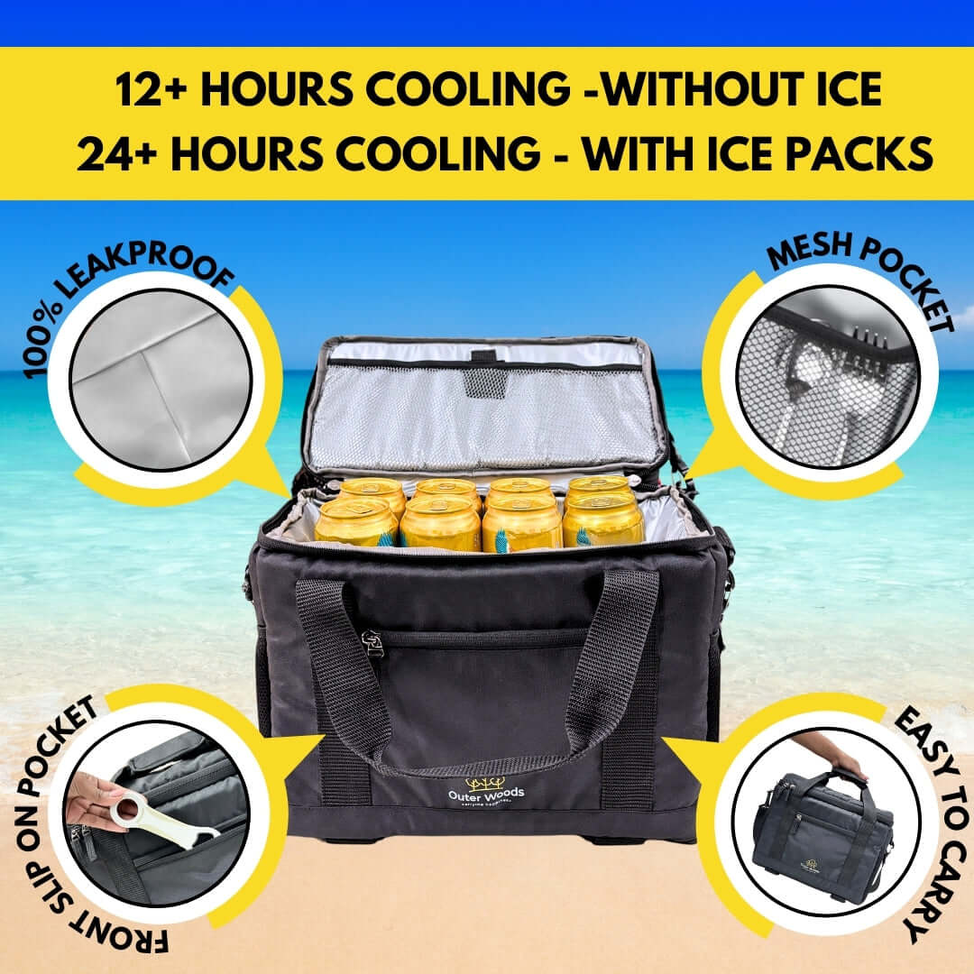 Portable insulated cooler bag for 12 cans