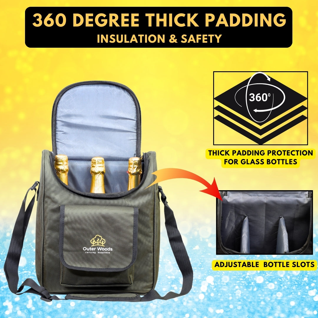 Outer Woods Insulated 3 Bottle Cooler Bag | Beer Cooler Bag | Wine Carrier | Insulated Bag | Soft Cooler | Hot Cold Bag | Can Cooler