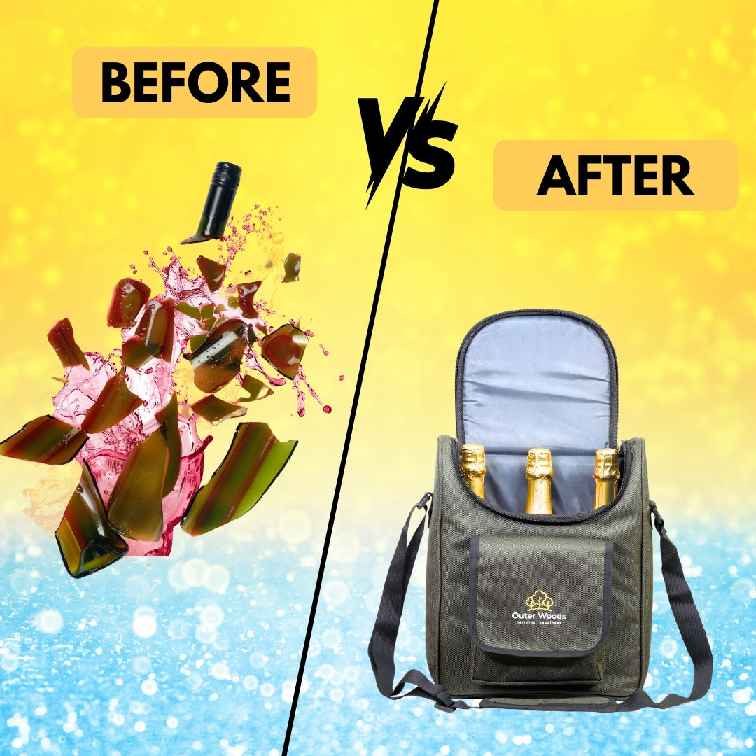 Outer Woods Insulated 3 Bottle Cooler Bag | Beer Cooler Bag | Wine Carrier | Insulated Bag | Soft Cooler | Hot Cold Bag | Can Cooler