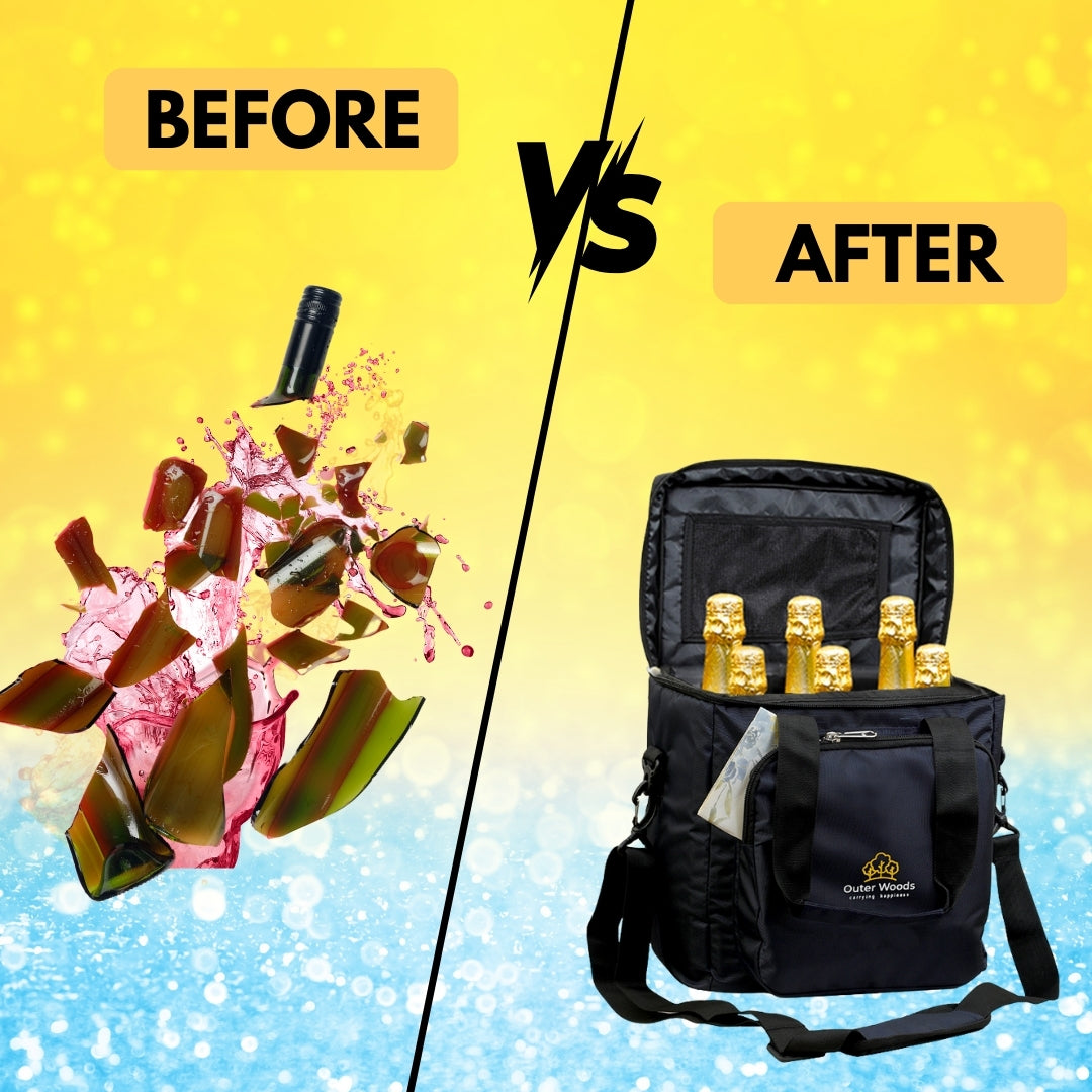 Outer Woods Insulated 6 Bottle Cooler Bag, Beverage Cooler Bag, Insulated Bag, Bottle Bag, Beer Cooler Bag, Wine Carier, Hot Cold bag