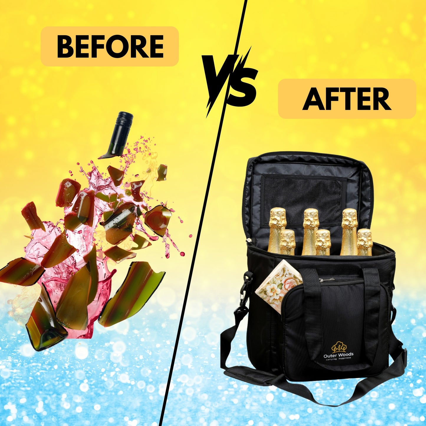 Outer Woods Insulated 6 Bottle Cooler Bag, Beverage Cooler Bag, Insulated Bag, Bottle Bag, Beer Cooler Bag, Wine Carier, Hot Cold bag