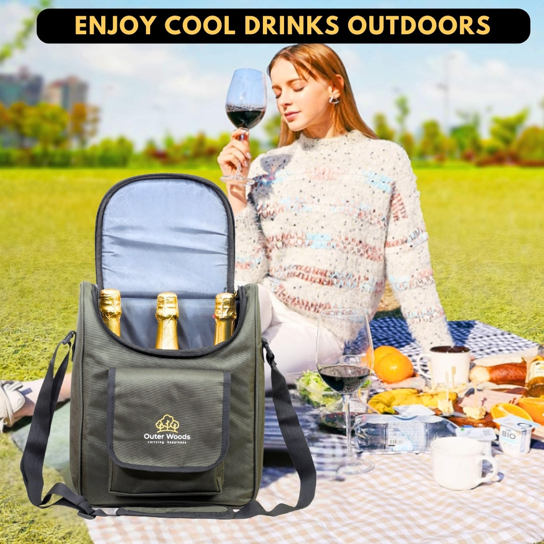 Outer Woods Insulated 3 Bottle Cooler Bag | Beer Cooler Bag | Wine Carrier | Insulated Bag | Soft Cooler | Hot Cold Bag | Can Cooler