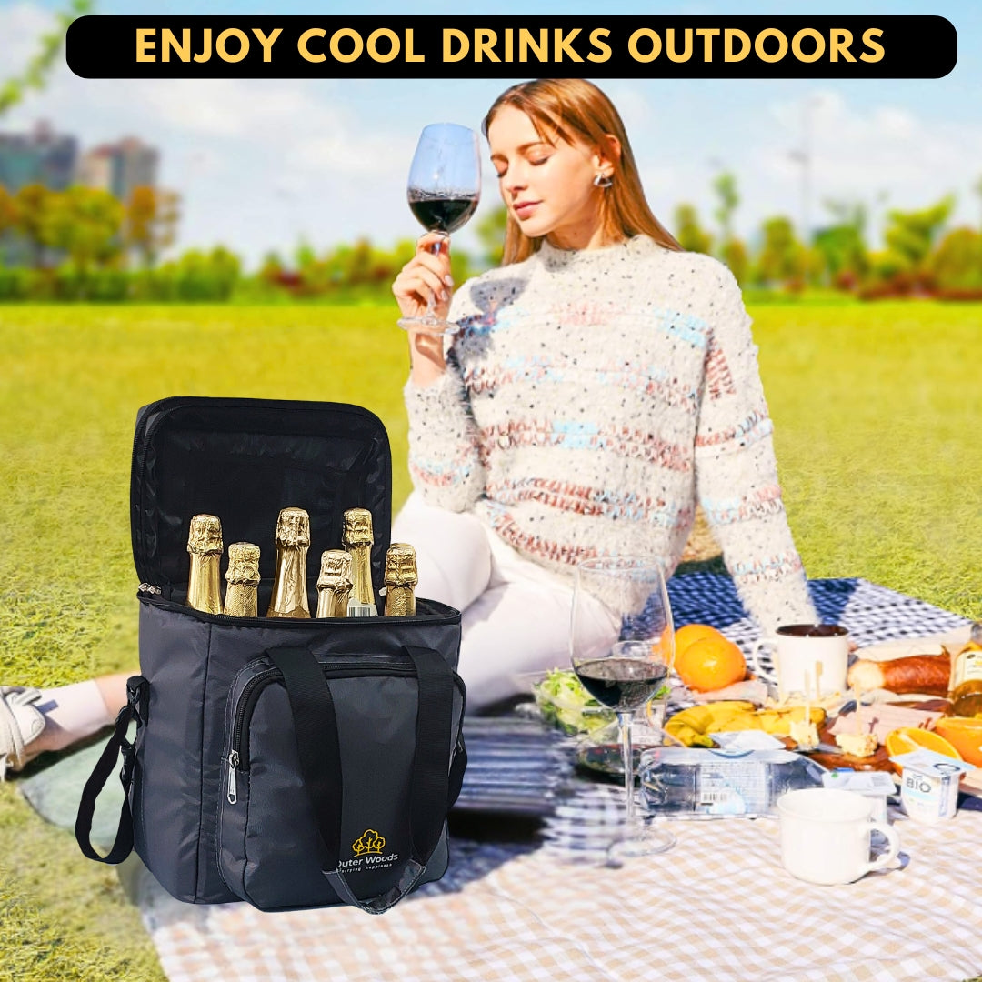 Outer Woods Insulated 6 Bottle Cooler Bag, Beverage Cooler Bag, Insulated Bag, Bottle Bag, Beer Cooler Bag, Wine Carier, Hot Cold bag