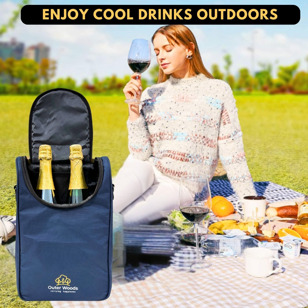 Outer Woods Insulated 2 Bottle Cooler Bag, Beverage Cooler Bag, Insulated Bag, Bottle Bag, Beer Cooler Bag, Wine Carier, Hot Cold bag