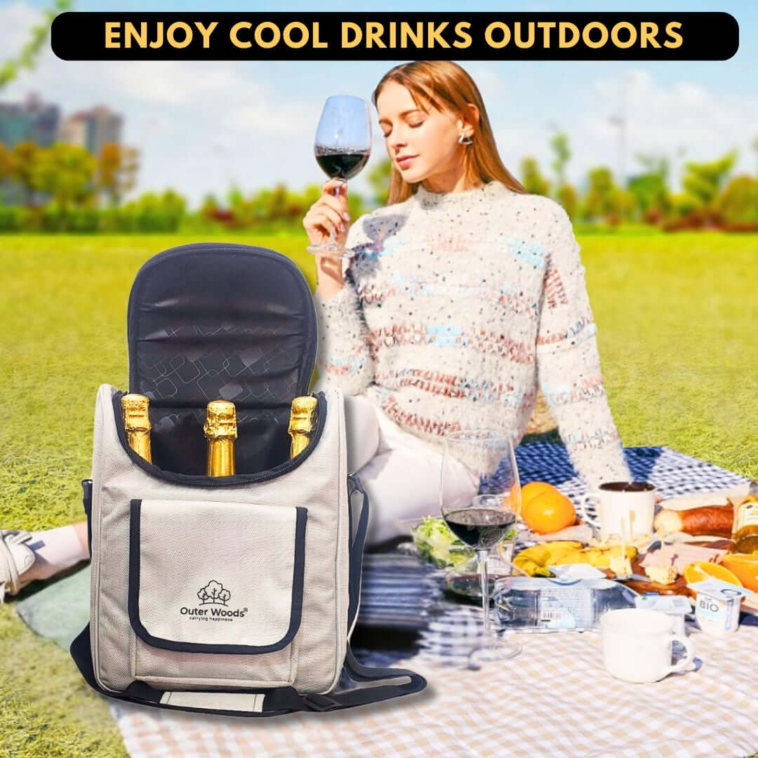 Compact 3-bottle cooler bag for outdoor picnics