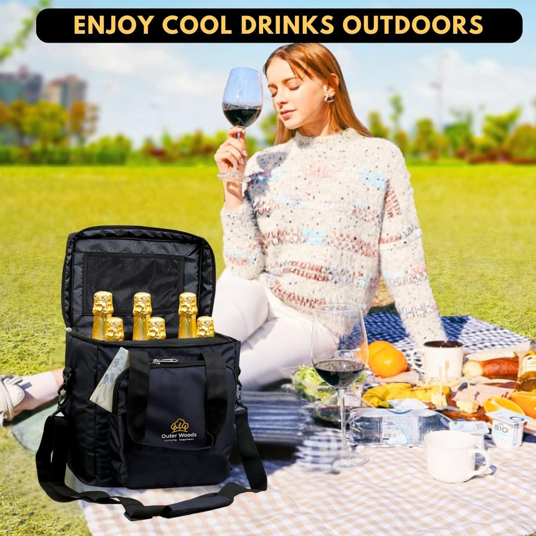 Outer Woods Insulated 6 Bottle Cooler Bag, Beverage Cooler Bag, Insulated Bag, Bottle Bag, Beer Cooler Bag, Wine Carier, Hot Cold bag