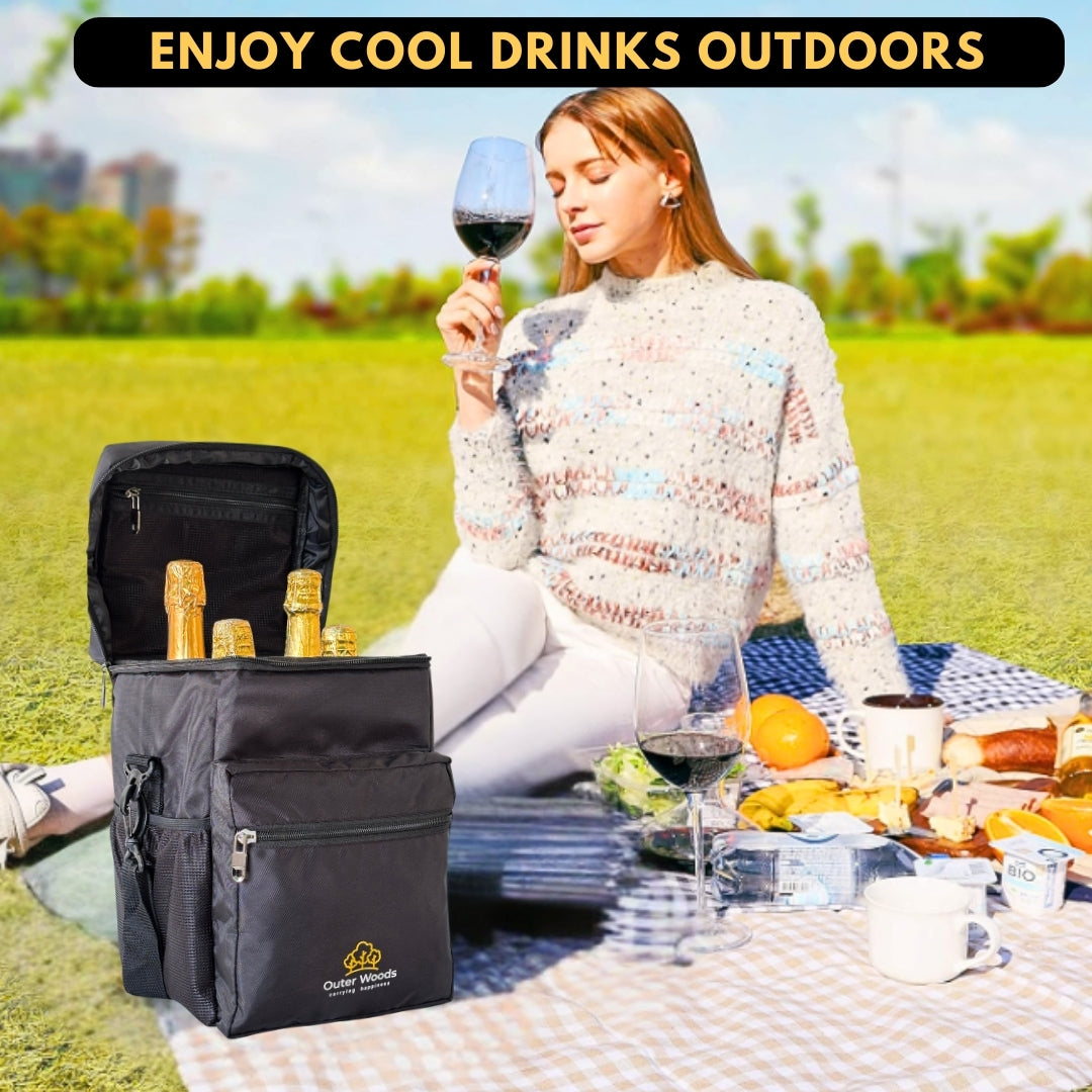 Outer Woods Insulated 4 Bottle Cooler Bag, Beverage Cooler Bag, Insulated Bag, Bottle Bag, Beer Cooler Bag, Wine Carier, Hot Cold bag