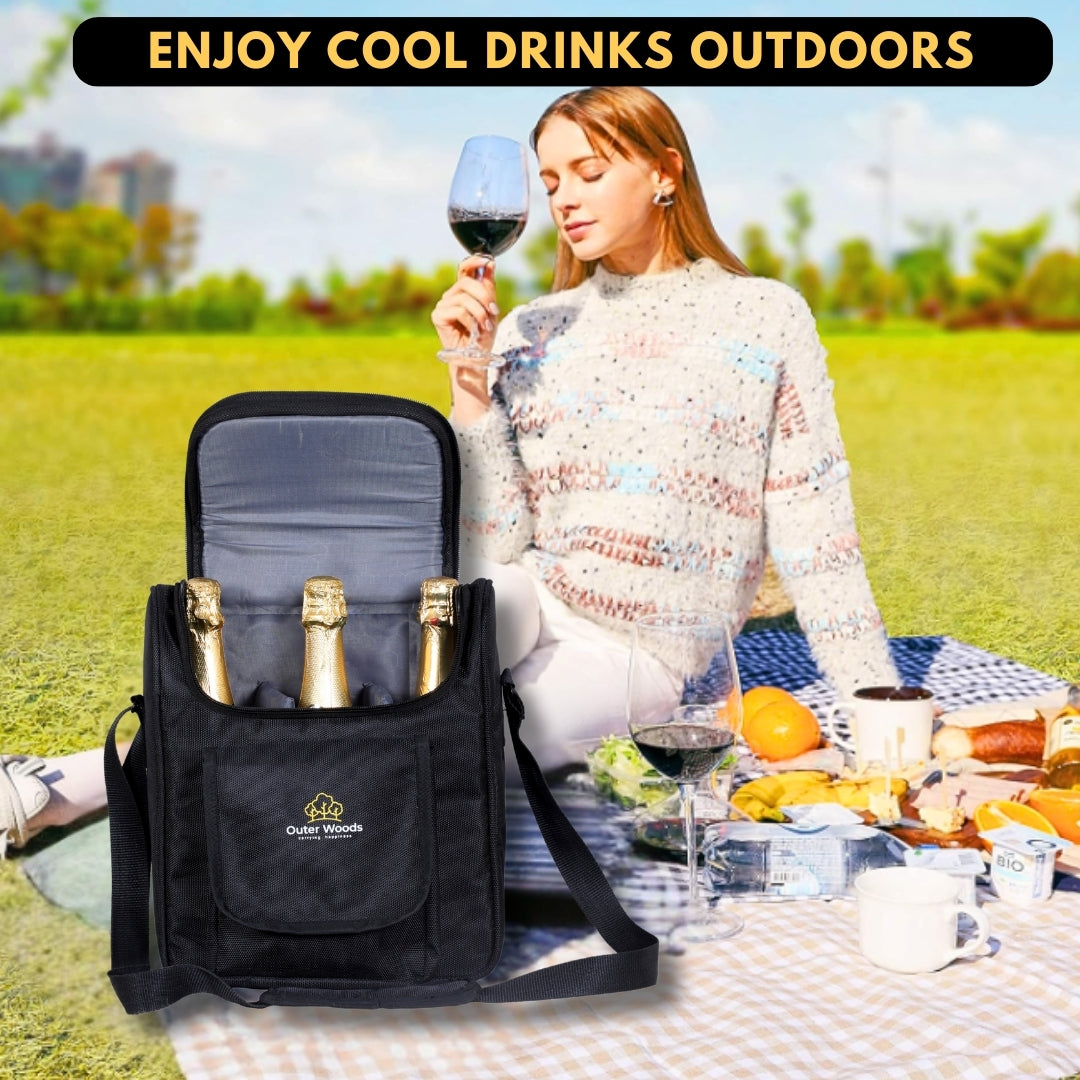Outer Woods Insulated 3 Bottle Cooler Bag | Beer Cooler Bag | Wine Carrier | Insulated Bag | Soft Cooler | Hot Cold Bag | Can Cooler