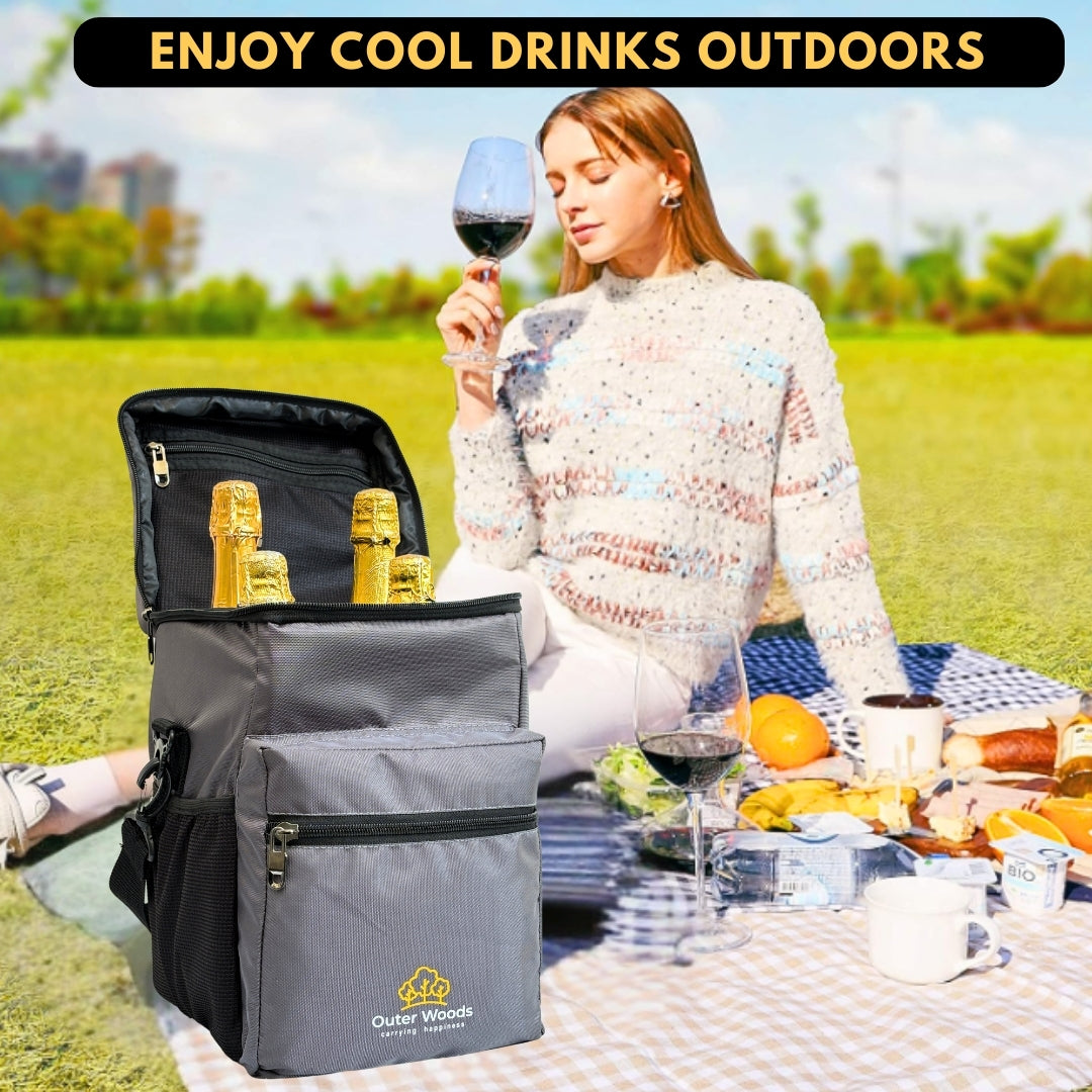 Outer Woods Insulated 4 Bottle Cooler Bag, Beverage Cooler Bag, Insulated Bag, Bottle Bag, Beer Cooler Bag, Wine Carier, Hot Cold bag