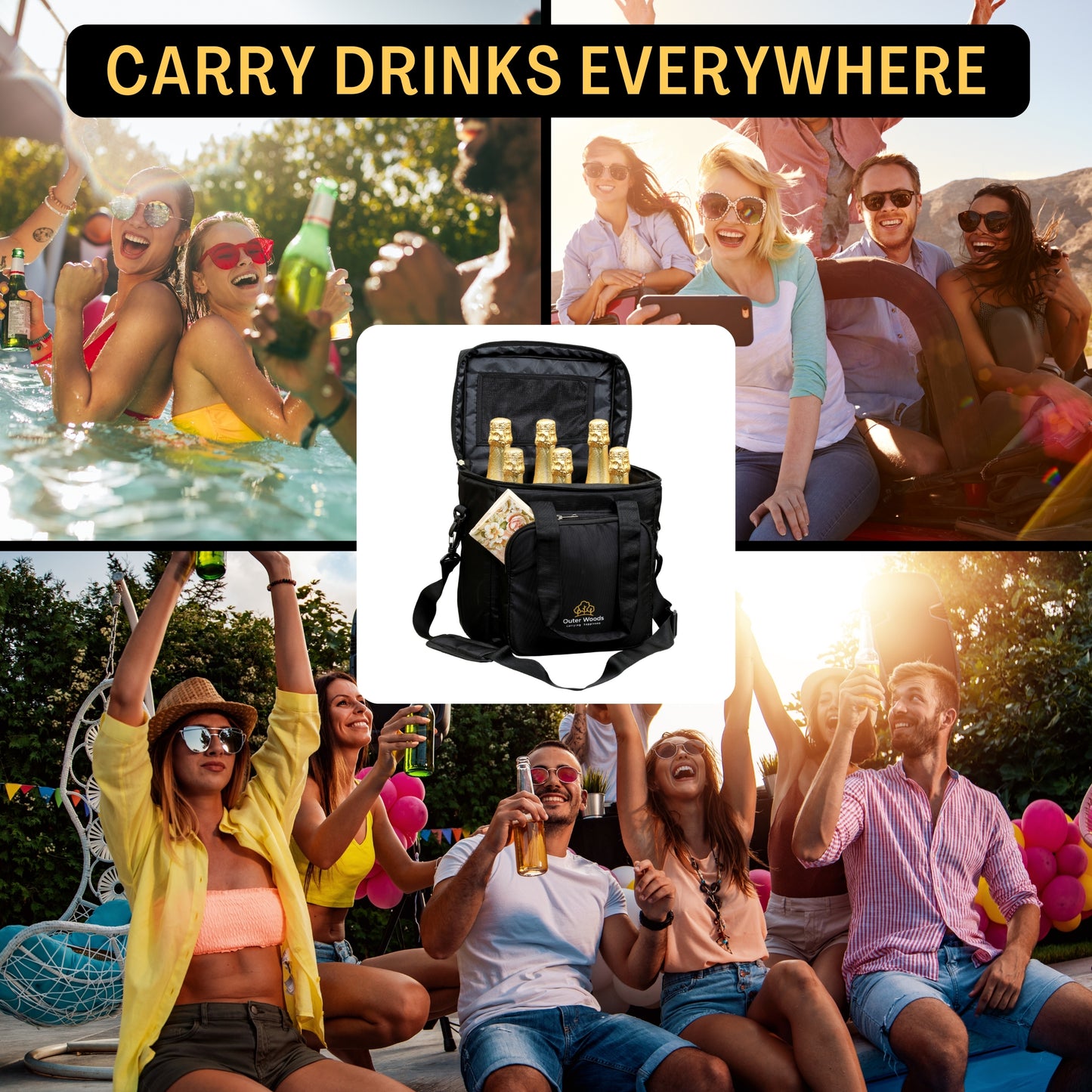 Outer Woods Insulated 6 Bottle Cooler Bag, Beverage Cooler Bag, Insulated Bag, Bottle Bag, Beer Cooler Bag, Wine Carier, Hot Cold bag