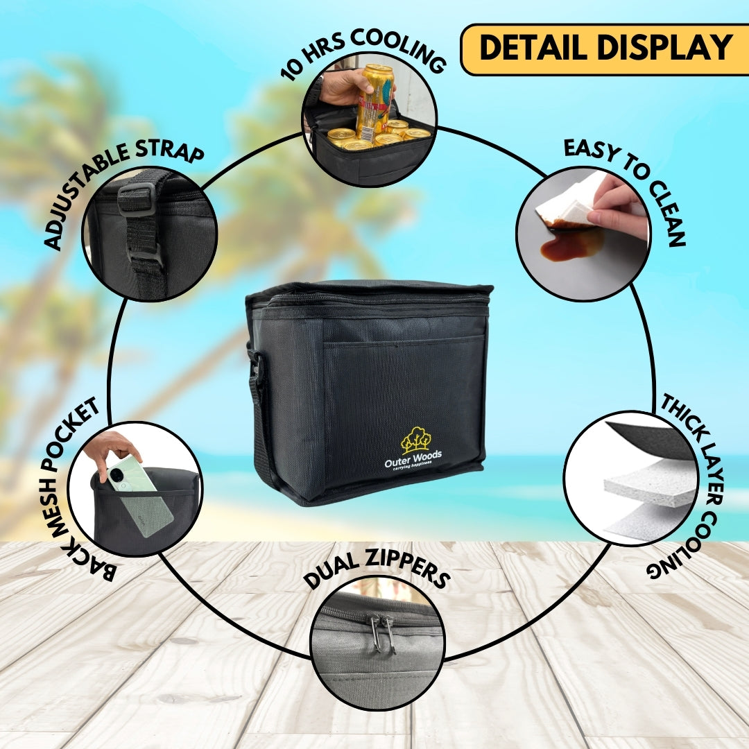 Outer Woods Insulated 6 Can Cooler Bag | Beer Cooler | Insulated Bag | Soft Cooler | Hot Cold Bag | Lunch Bag