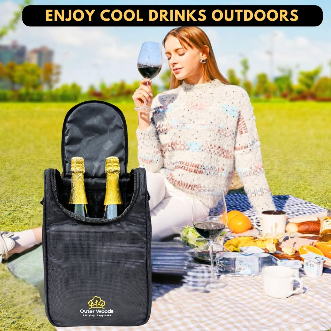 Outer Woods Insulated 2 Bottle Cooler Bag, Beverage Cooler Bag, Insulated Bag, Bottle Bag, Beer Cooler Bag, Wine Carier, Hot Cold bag