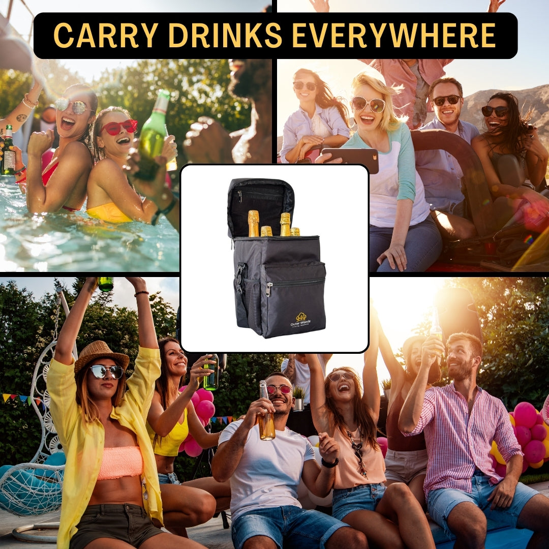 Outer Woods Insulated 4 Bottle Cooler Bag, Beverage Cooler Bag, Insulated Bag, Bottle Bag, Beer Cooler Bag, Wine Carier, Hot Cold bag