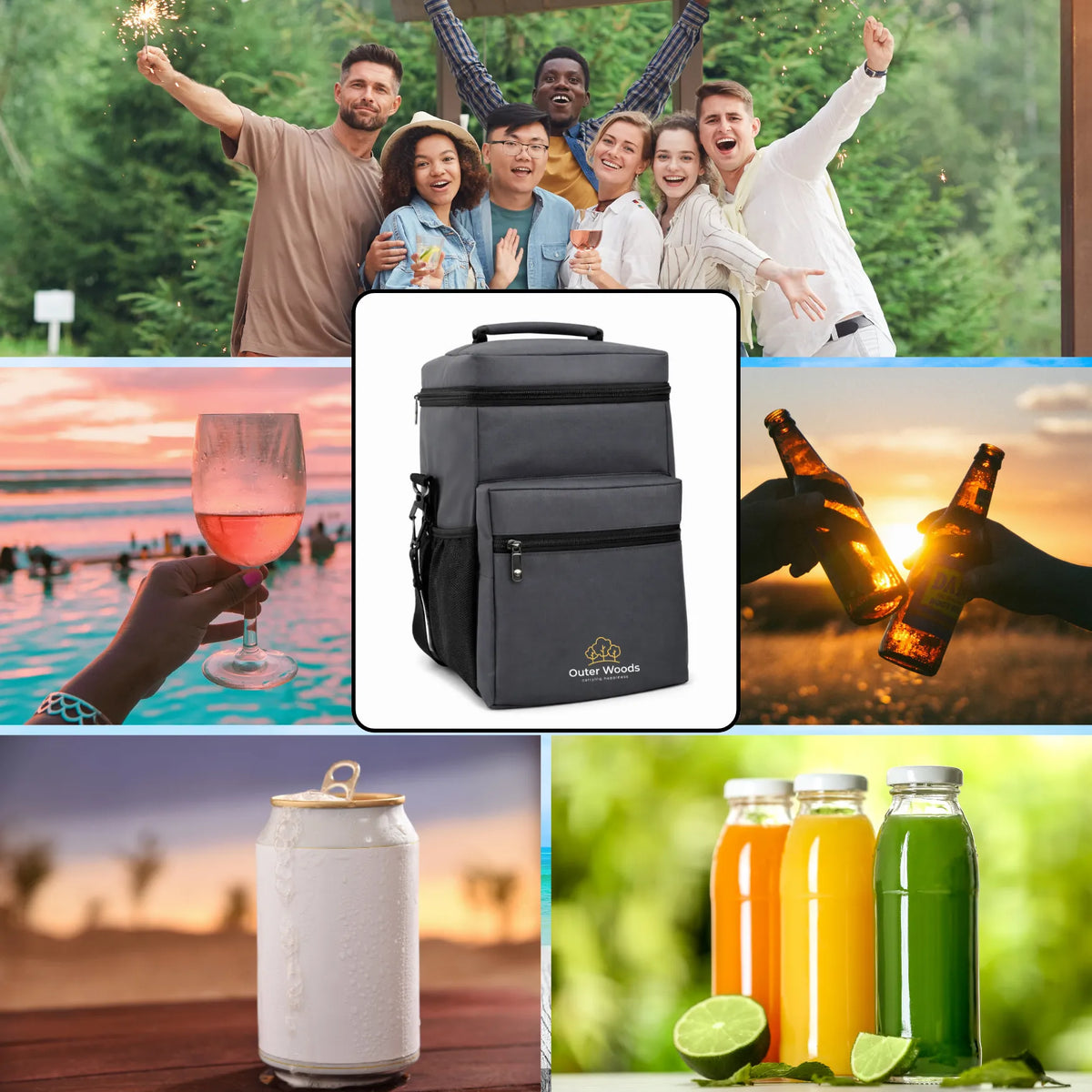 Outer Woods Insulated 4 Bottle Cooler Bag | 6+ Hours Cooling | Fits 4 x 1000ml Bottles | 4 x 100ml Ice Gel Packs Included