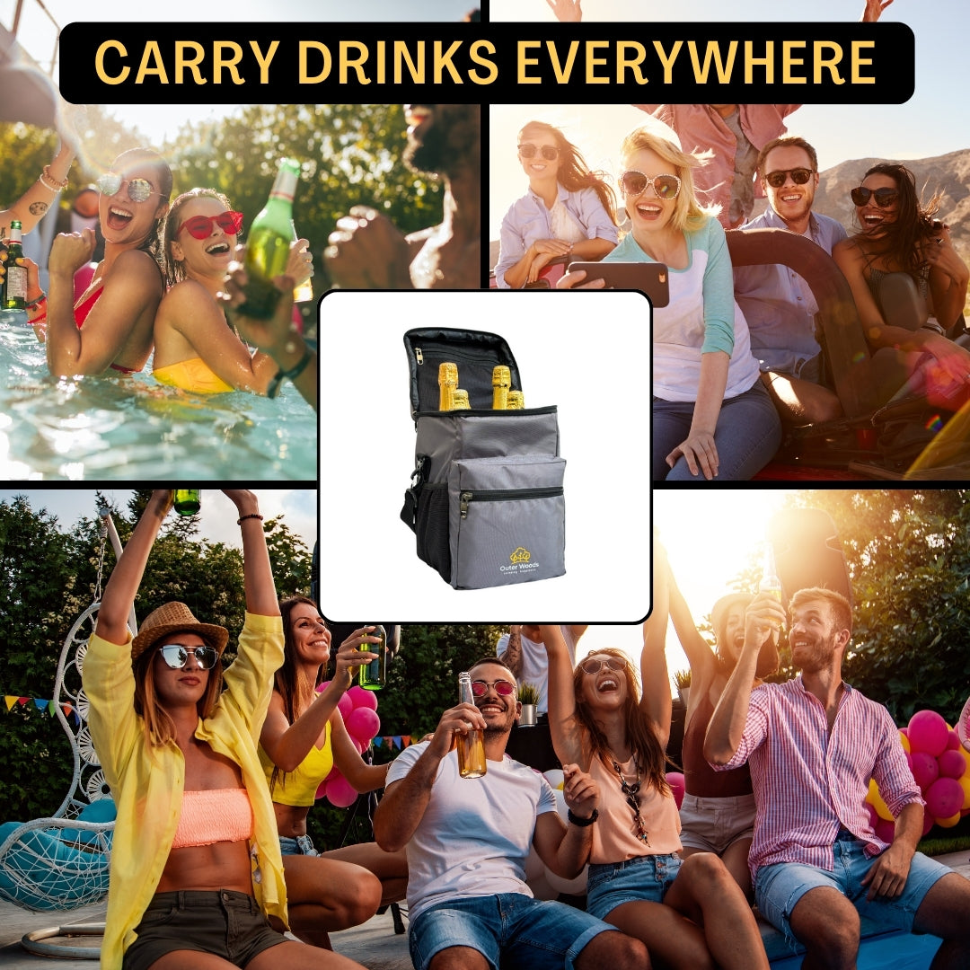 Outer Woods Insulated 4 Bottle Cooler Bag, Beverage Cooler Bag, Insulated Bag, Bottle Bag, Beer Cooler Bag, Wine Carier, Hot Cold bag