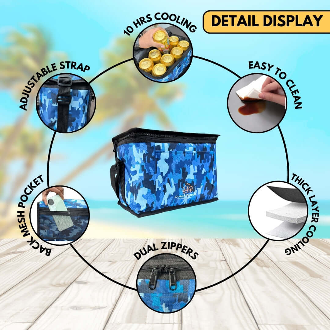 Reusable 8-can cooler bag with thermal insulation