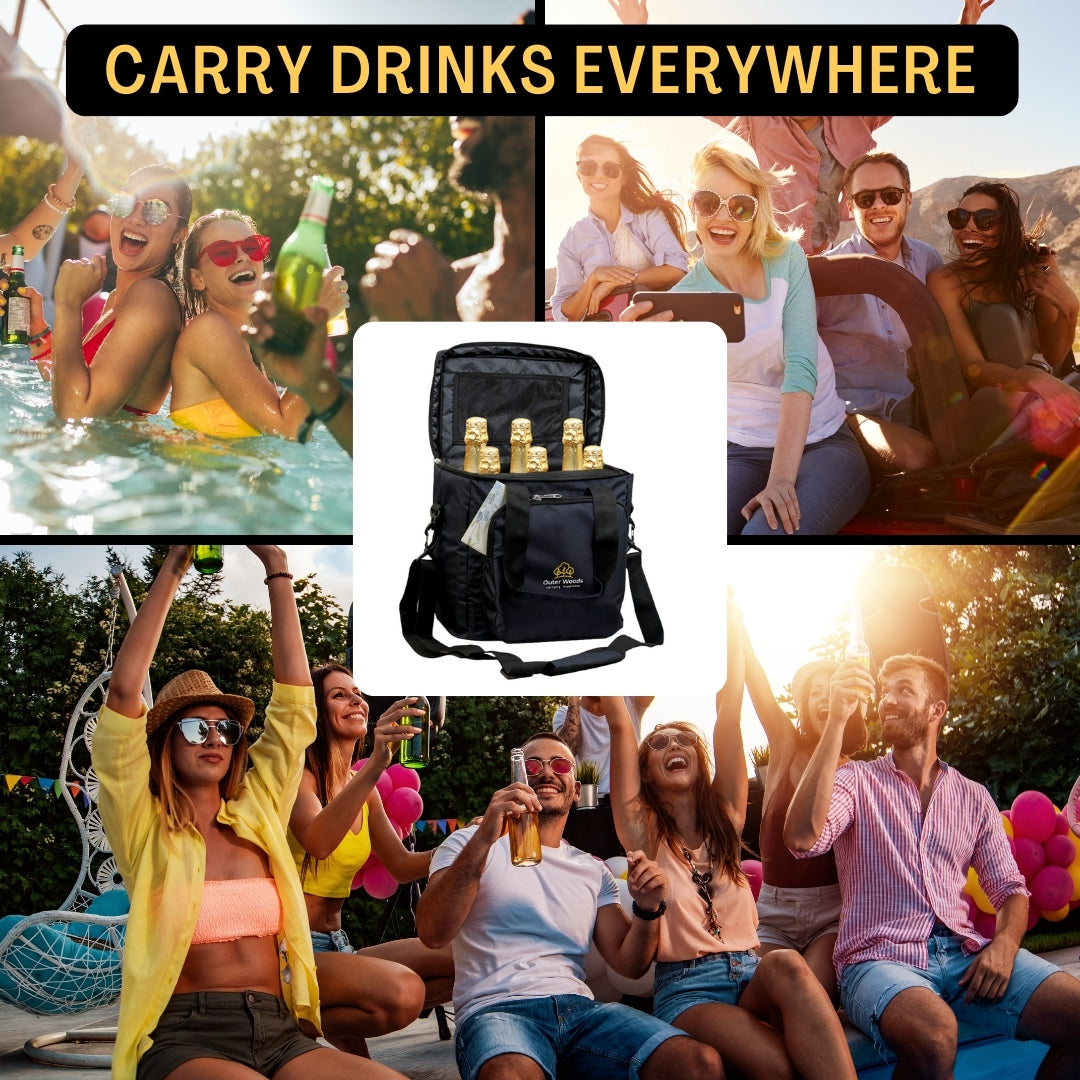 Outer Woods Insulated 6 Bottle Cooler Bag, Beverage Cooler Bag, Insulated Bag, Bottle Bag, Beer Cooler Bag, Wine Carier, Hot Cold bag