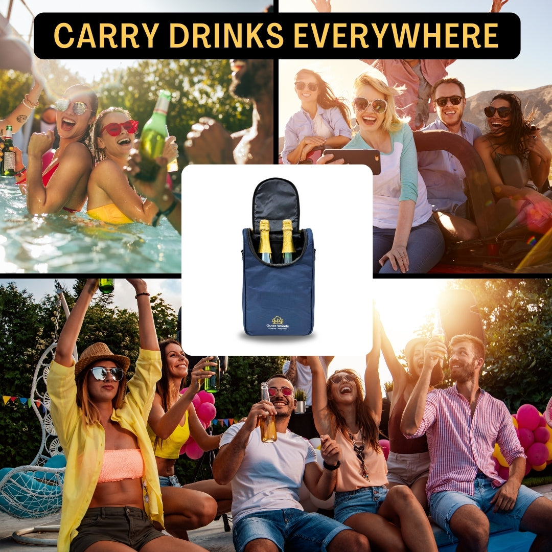 Outer Woods Insulated 2 Bottle Cooler Bag, Beverage Cooler Bag, Insulated Bag, Bottle Bag, Beer Cooler Bag, Wine Carier, Hot Cold bag