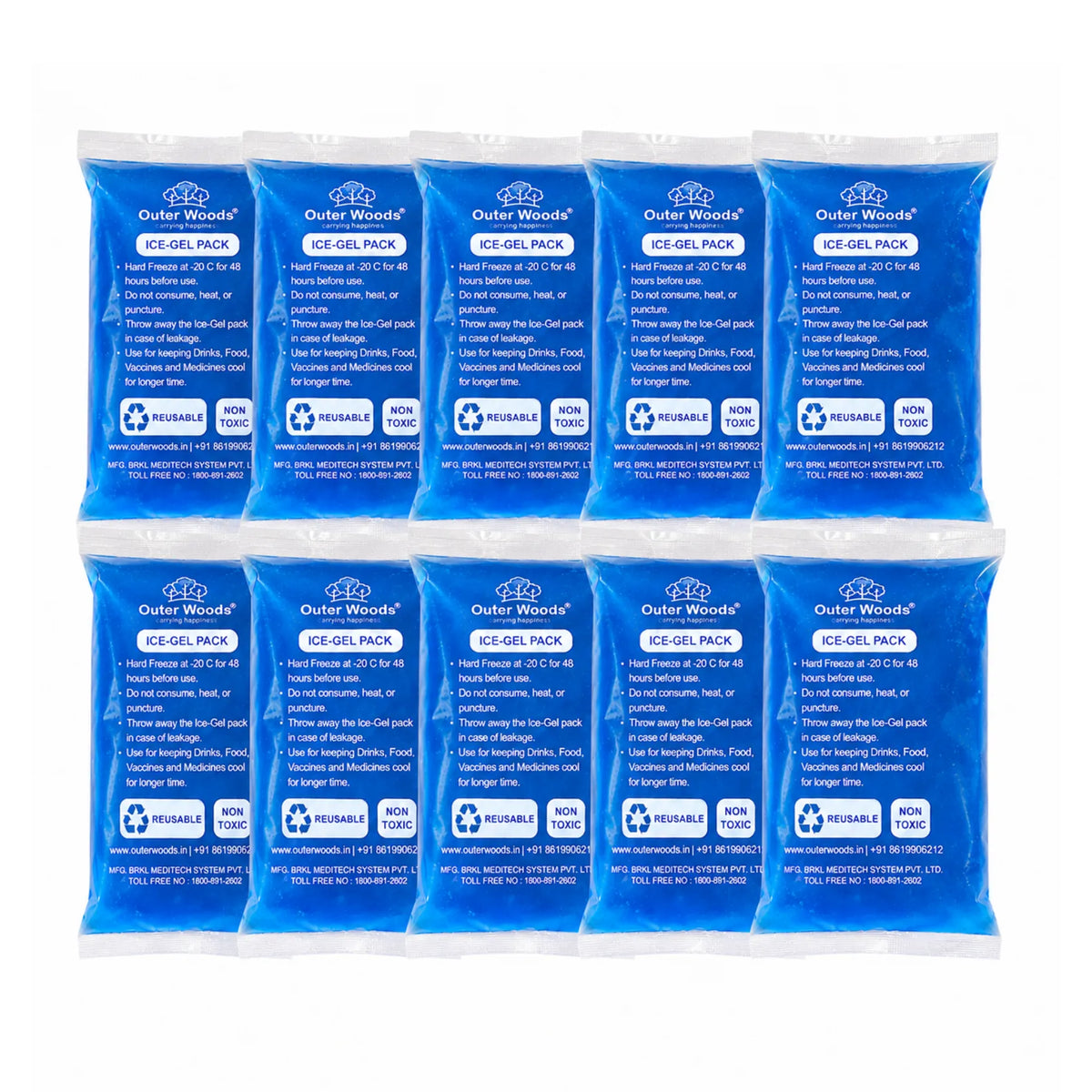 Outer Woods Ice Gel Packs 150ml Set | Non-Toxic Leak-Proof Cold Gel Pads for Picnic, Travel, Vaccine, Insulin, Food & Drinks