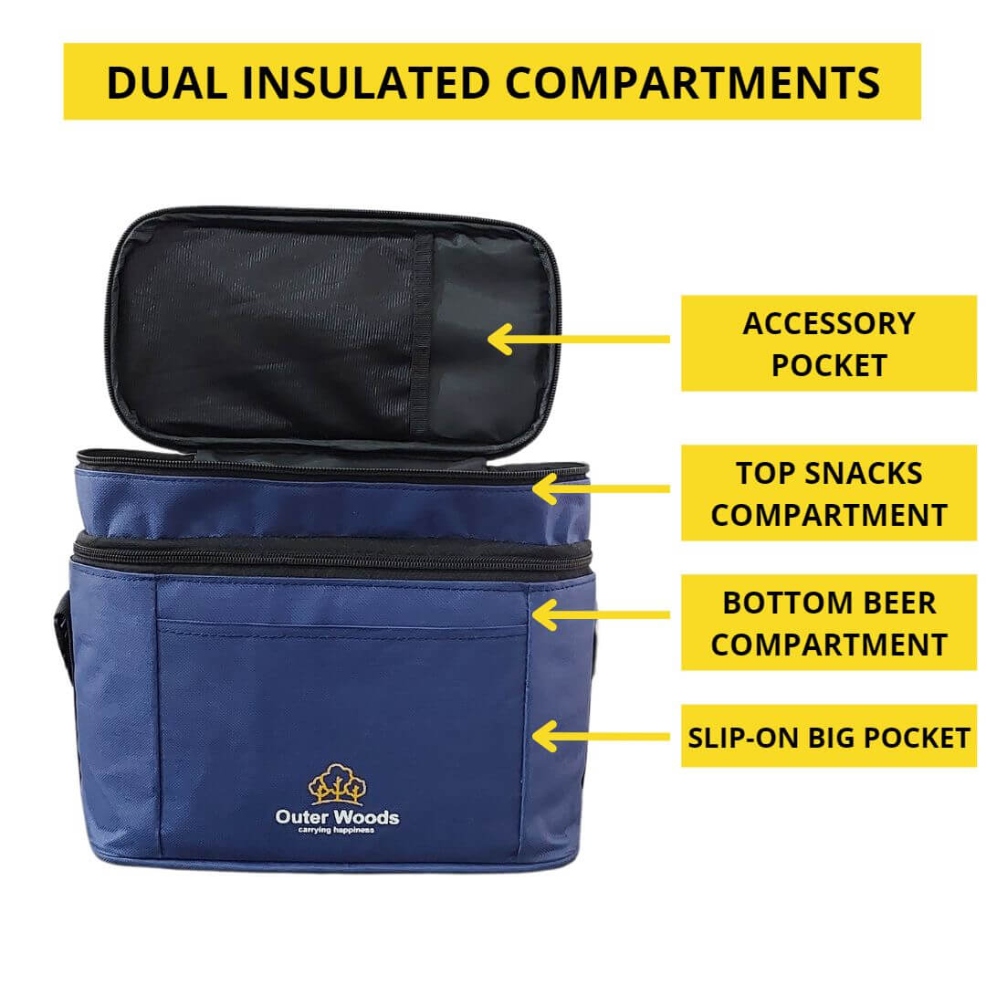 Outer Woods Insulated 6 Can Cooler Bag with Dual Compartment Outer Woods